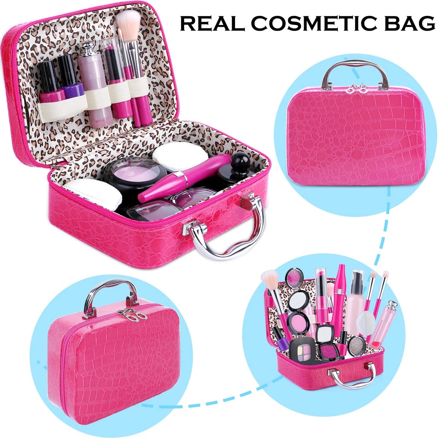 TEPSMIGO Pretend Makeup Kit for Girls, Kids Pretend Play Makeup Set - with Cosmetic Bag for Birthday Christmas, Toy Makeup Set for Toddler, Little Girls Age 3+(Not Real Makeup)