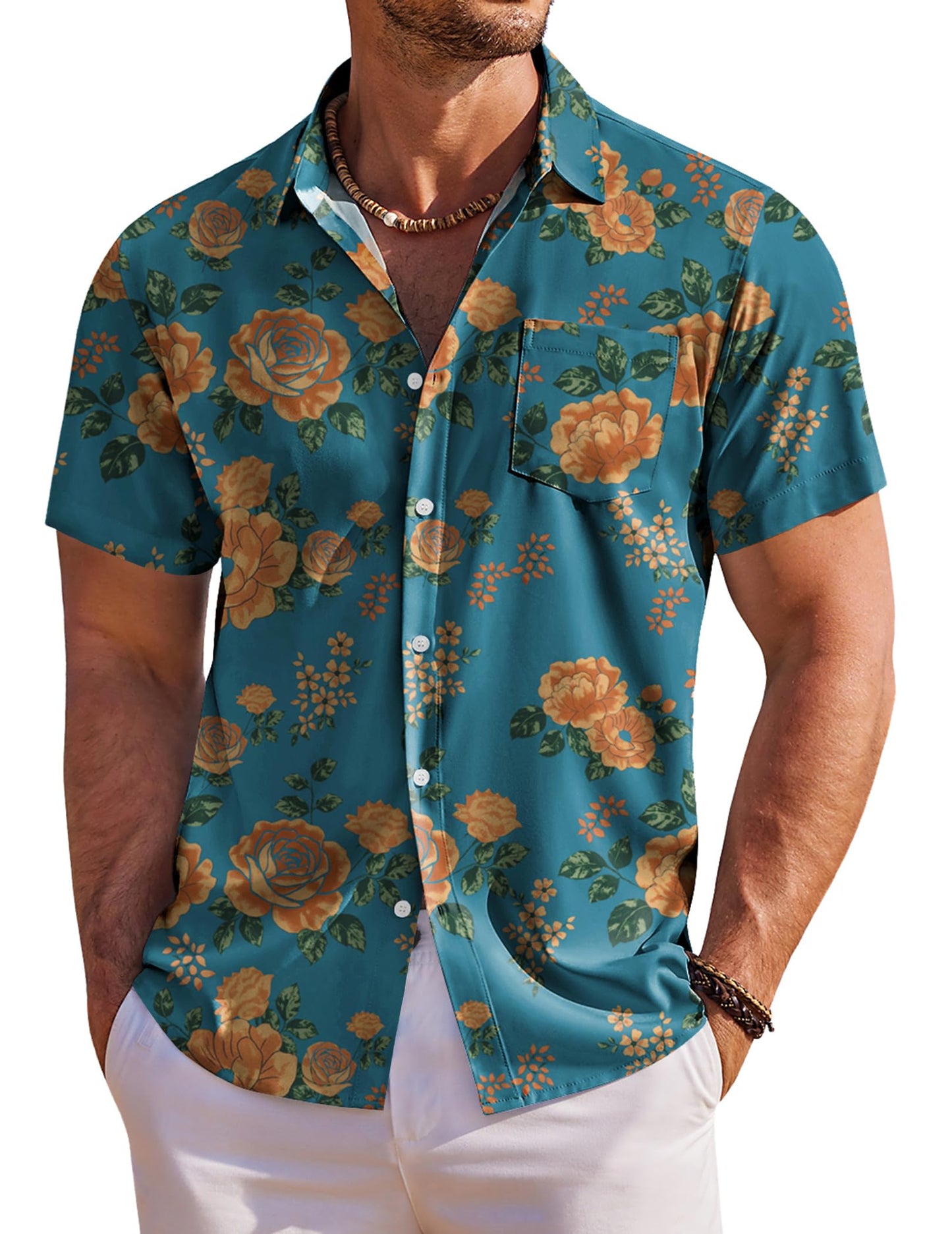 COOFANDY Men's Hawaiian Shirt Short Sleeve Floral Button Down Shirts Tropical Holiday Beach Shirts