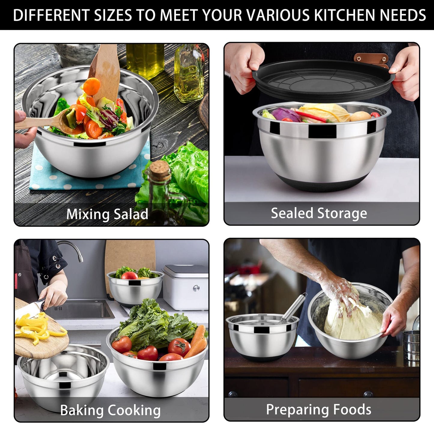 LIANYU 6-Piece Stainless Steel Mixing Bowls with Lids Set