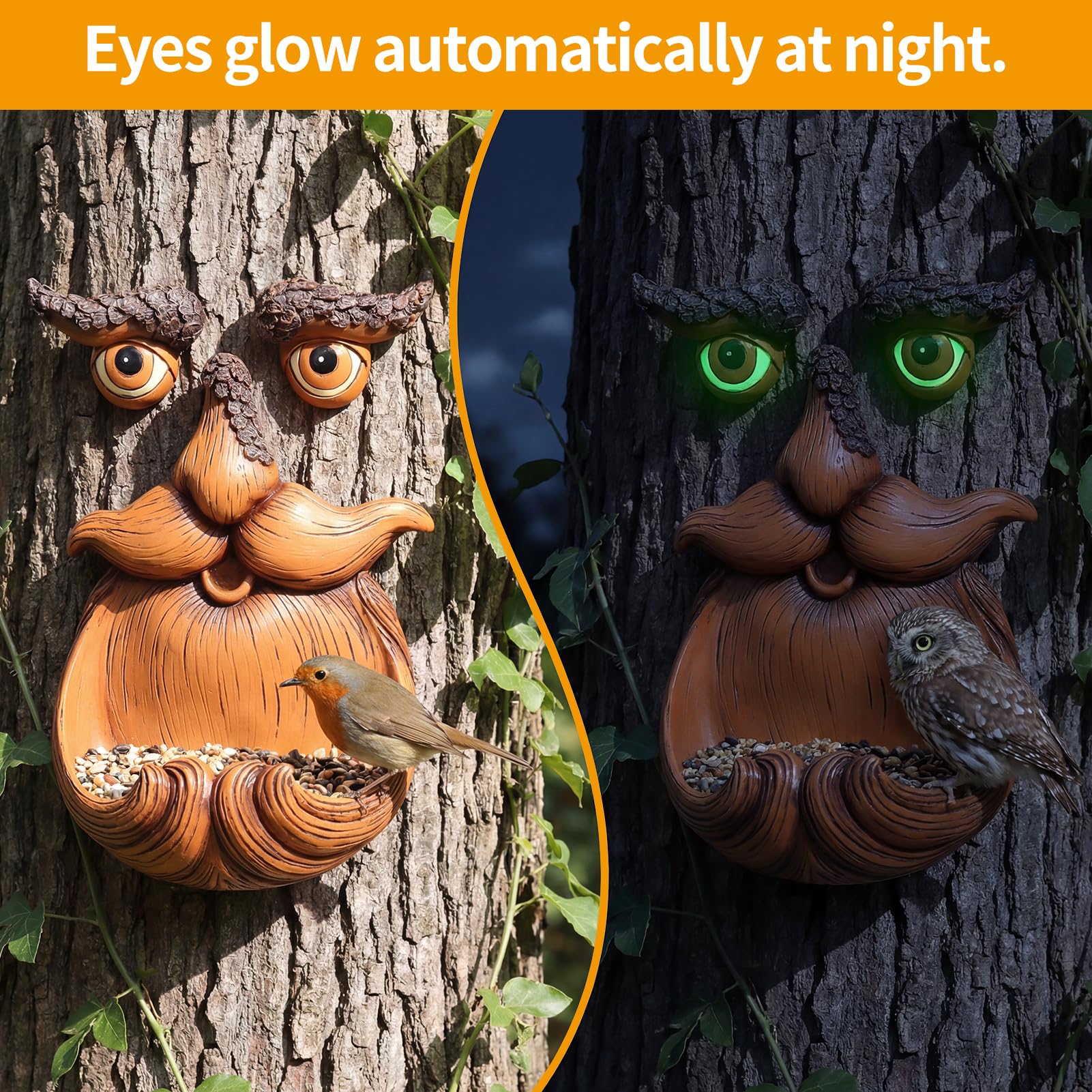 Tree Faces Decor Outdoor, Eyes Glow in Dark Tree Face for Tree Decoration, Tree Face Decor Tree Art for Lawn Garden Patio Backyard Ornaments