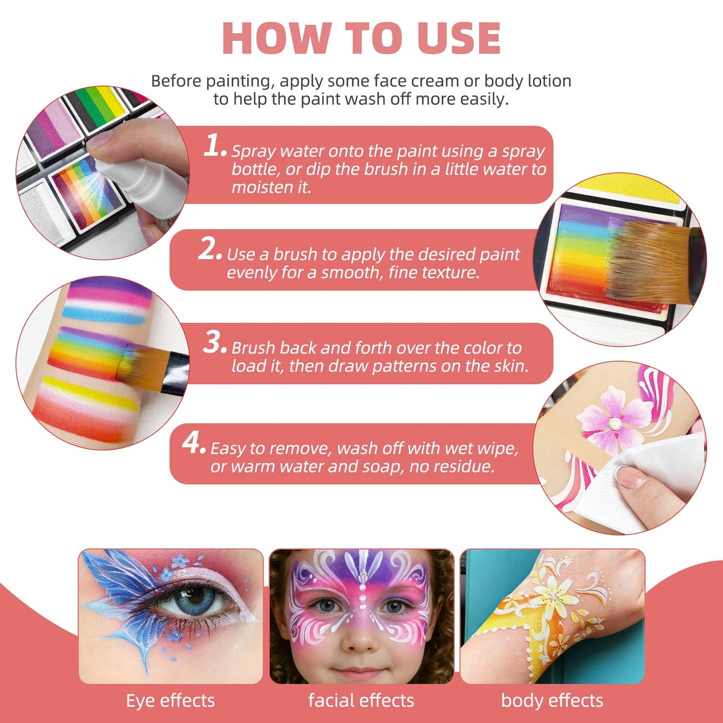 WUO Professional Face Painting Kit for Kids Adults, 12x10g Split Cake Face Paint Palette with Brushes Stencil Sponge One Stroke Non Toxic Rainbow Body Paint Set for Halloween Christmas Makeup