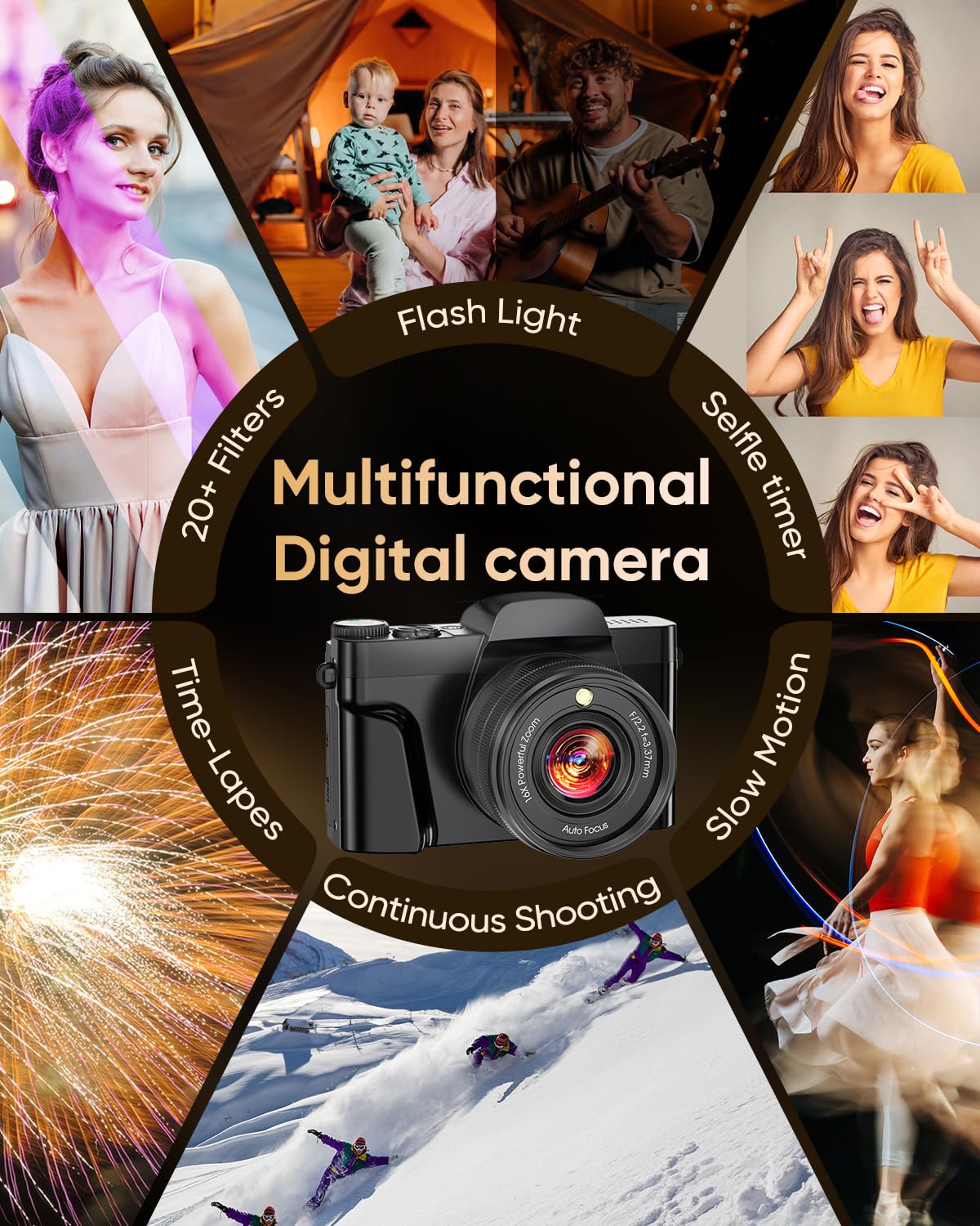 4K Digital Camera for Photography with WiFi,64MP Autofocus 3'' 180° Flip Screen 16X Zoom Vlogging Camera for YouTube, Compact Travel Camera for Beginners, Anti-Shake, 32GB Card, 2 Batteries