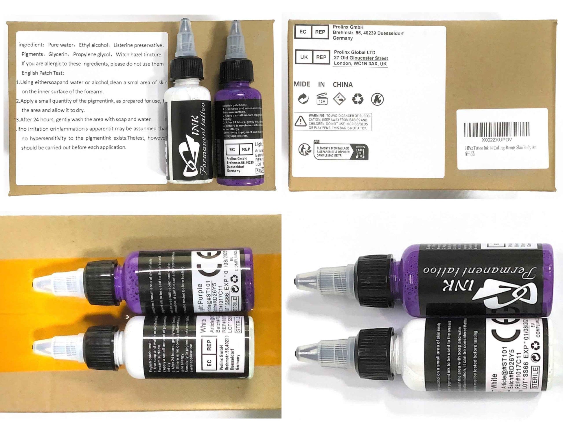 Tattoo Kit 14Pcs Tattoo Ink 14 Colors Set 1 oz 30ml/Bottle Tattoo Inks Pigment Kit for 3D Makeup Beauty Skin Body Art