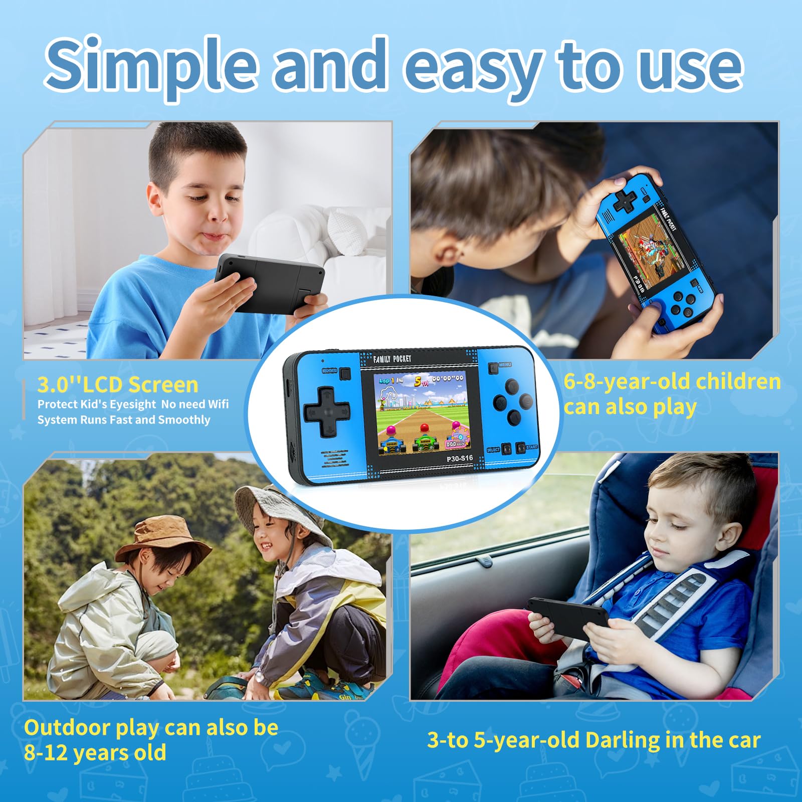Handheld Game for Kids -Preloaded 220 Retro Video Games, Portable Gaming Player with Rechargeable Battery 3.0" LCD Screen, Mini Arcade Electronic Toy Gifts for Boys Girls