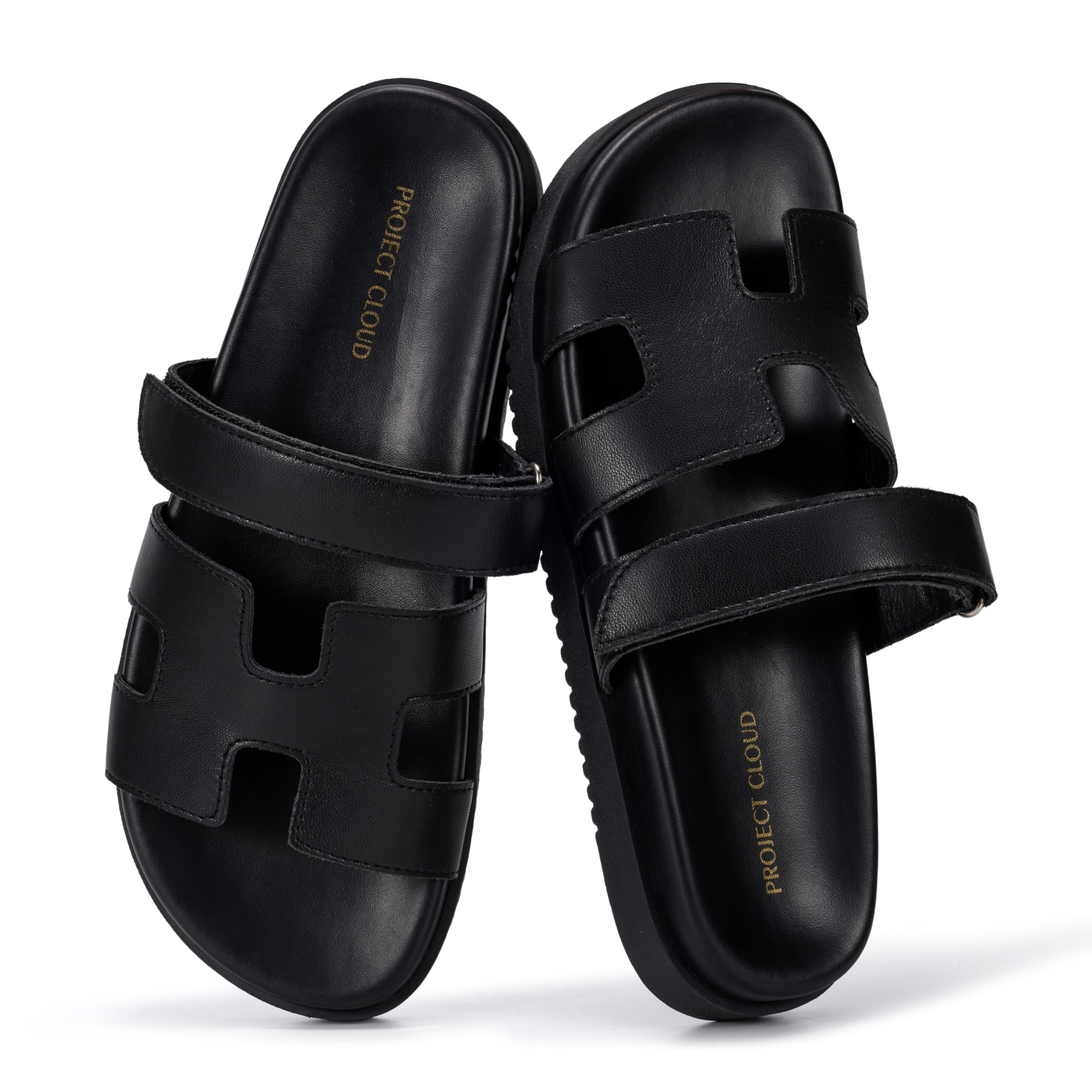 Project Cloud 100% Genuine Leather Sandals for Women Footwear - Stylish Womens Sandals with Plush & Soft Insole - Non-Slip and Water-Resistant Beach Sandals Slides for Women (Mayvy)