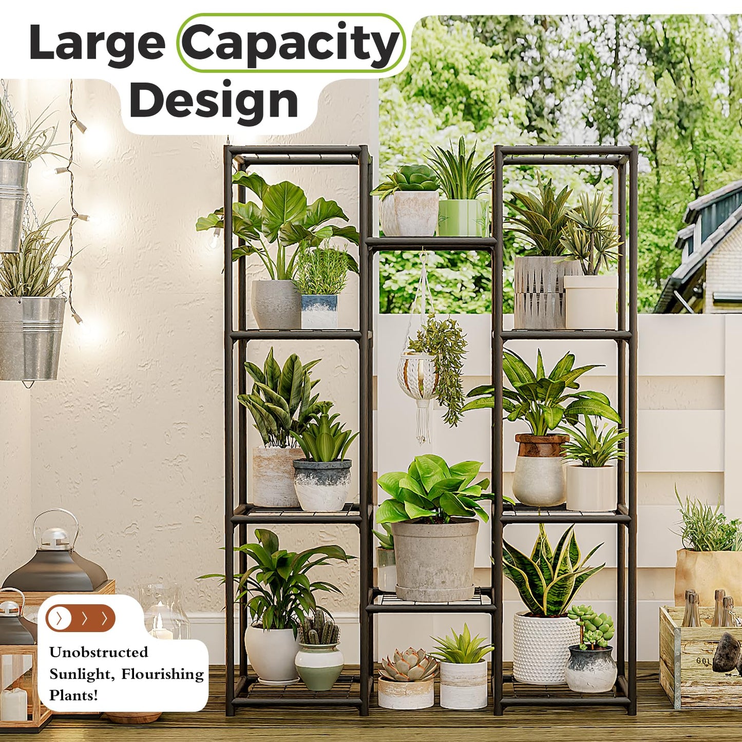 Bamworld Wood Plant Stand - Indoor/Outdoor Hanging Shelf for Multiple Plants, Tall Large Holder for Living Room, Patio, Balcony, Garden 02Futi