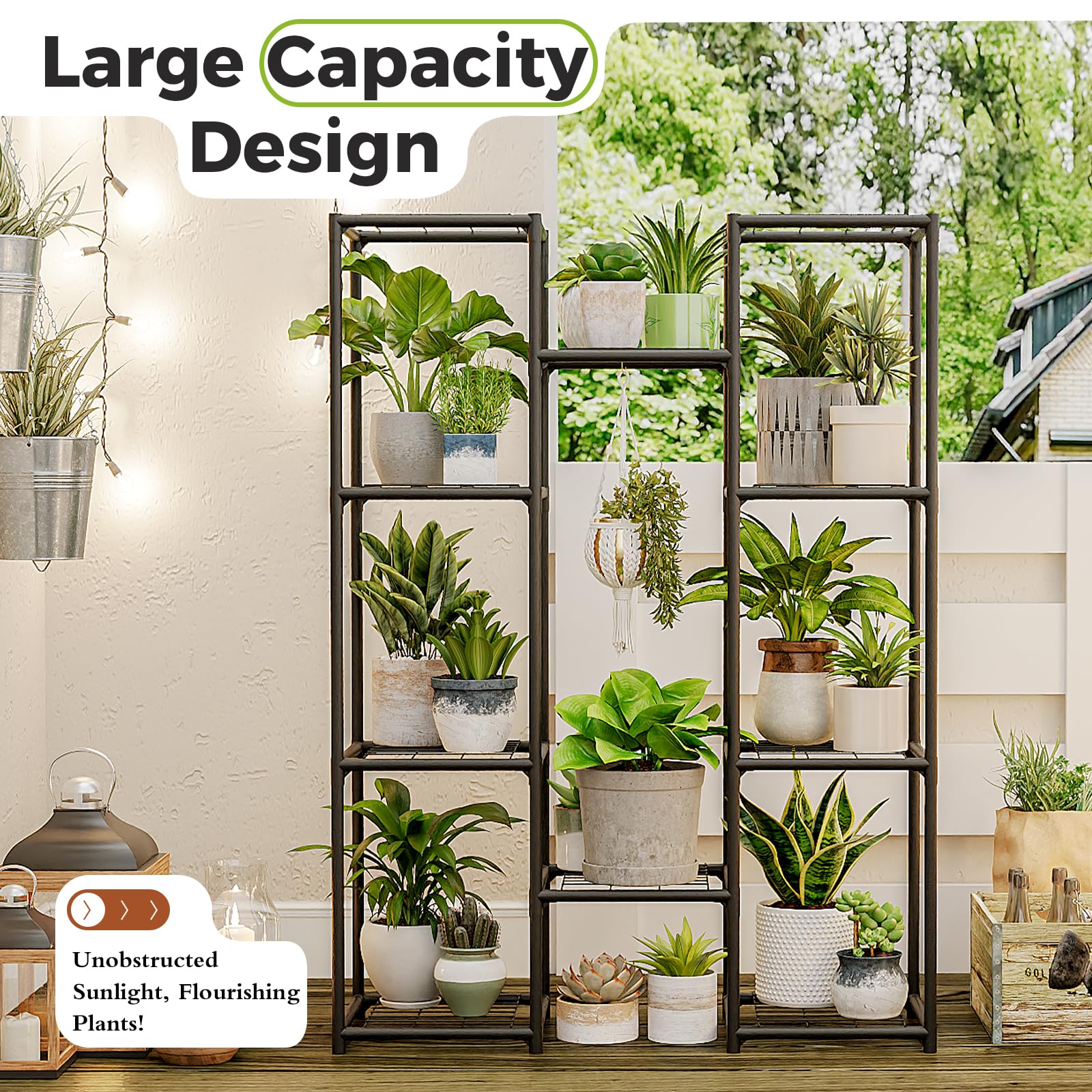 Bamworld Wood Plant Stand - Indoor/Outdoor Hanging Shelf for Multiple Plants, Tall Large Holder for Living Room, Patio, Balcony, Garden 02Futi