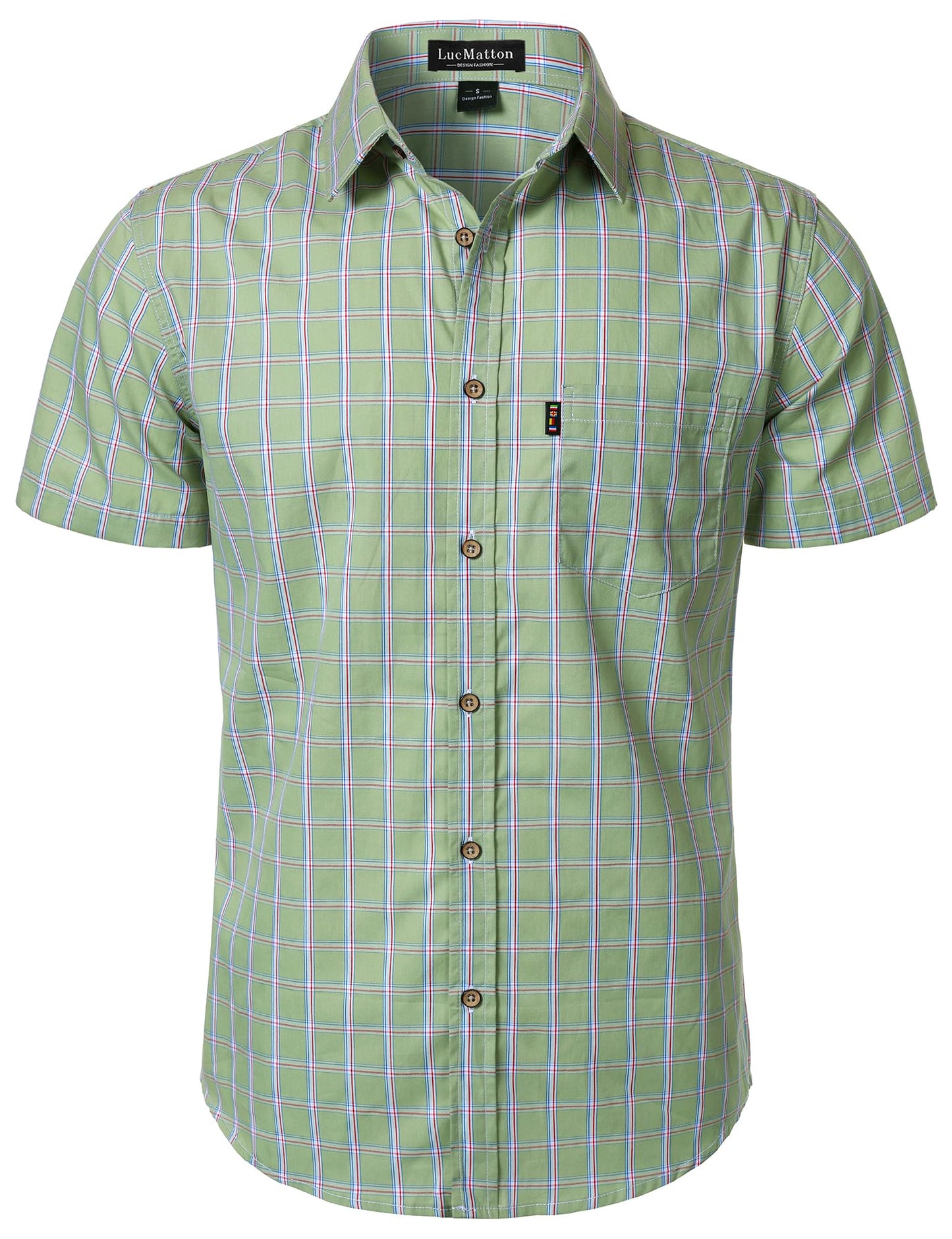 LucMatton Men's Gingham Short Sleeve Button Down Shirt Cotton Regular Fit Plaid Dress Shirts with Pocket