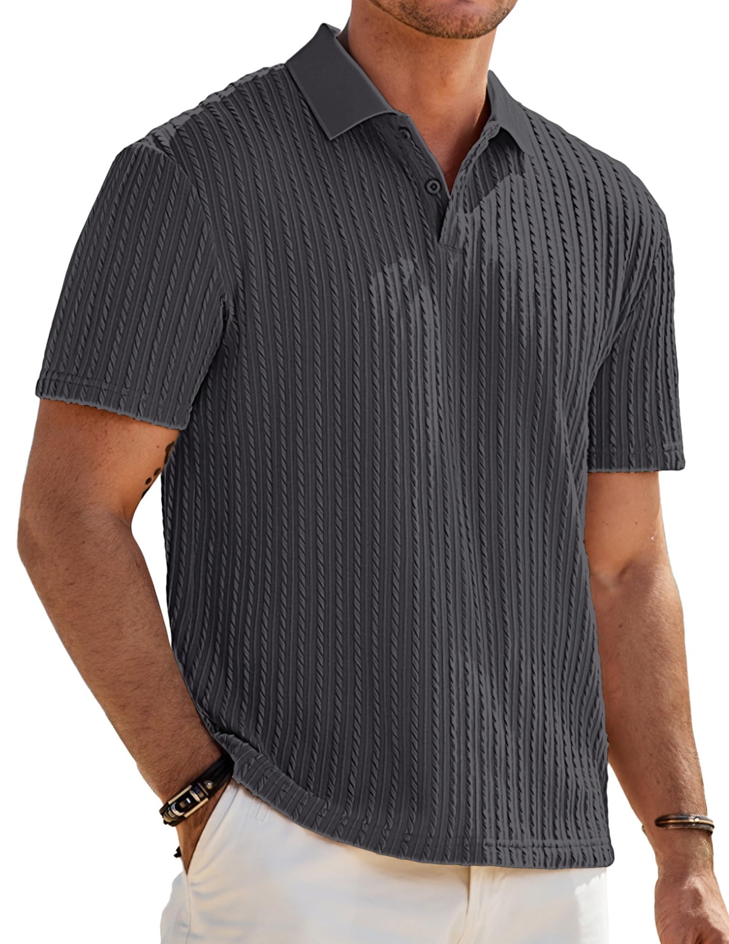 JMIERR Mens Casual Polo Shirt Summer Short Sleeve Vacation Button Beach Knit Stretchy Golf Shirts