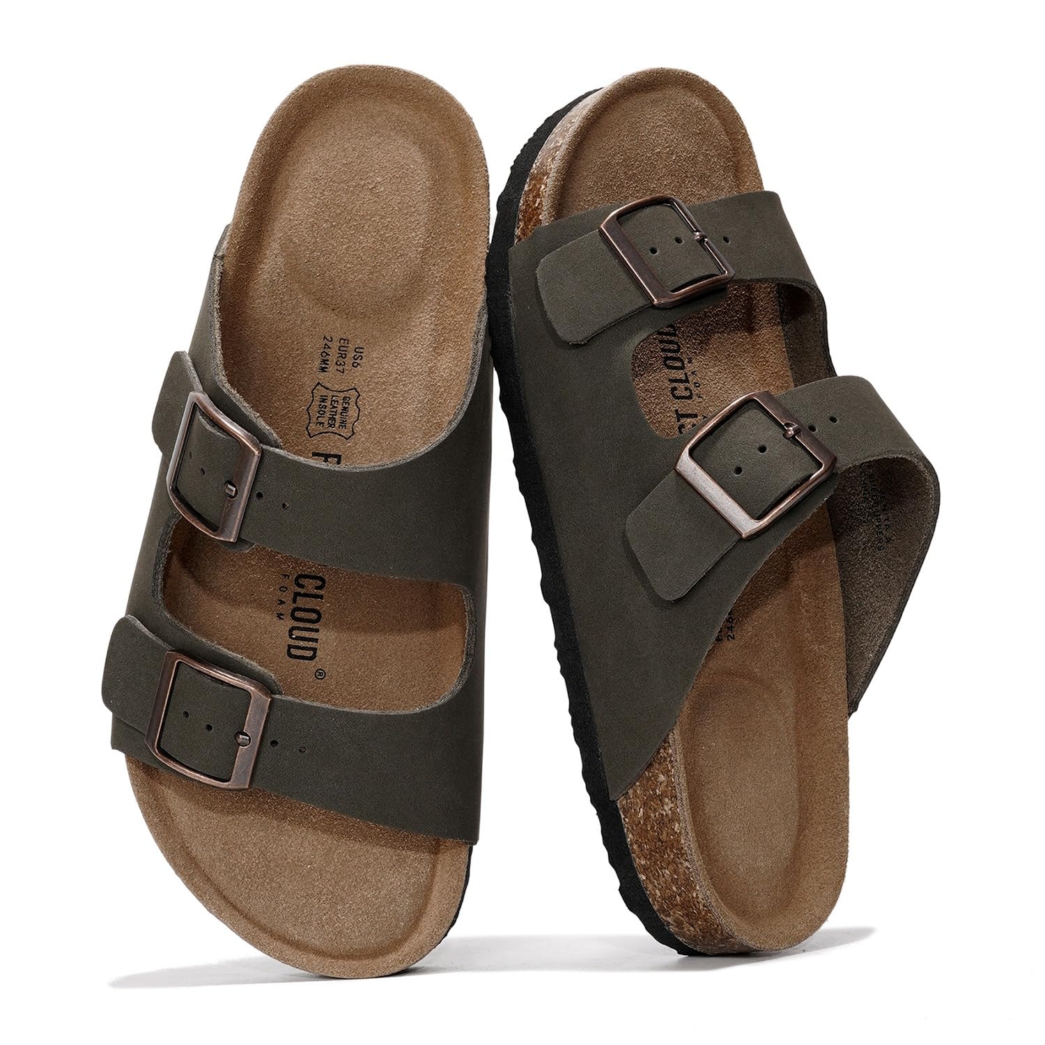 Project Cloud 100% Genuine Leather Flat Sandals For Women 2026 Cork Footbed Womens Sandals with Memory Foam and arch support Vacation Essentials Slides for Women Footwear (Venita)