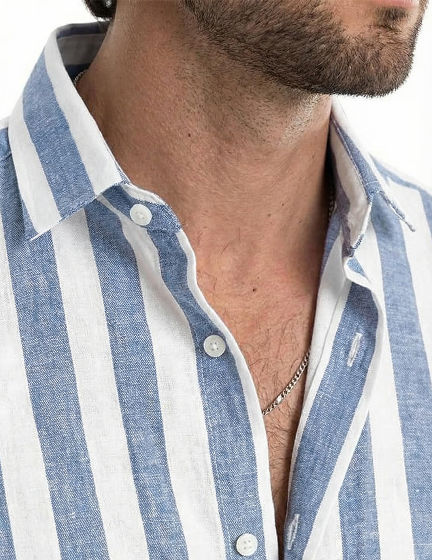 JMIERR Men's Casual Stylish Short Sleeve Button-Up Striped Dress Shirt Cotton Beach Shirts