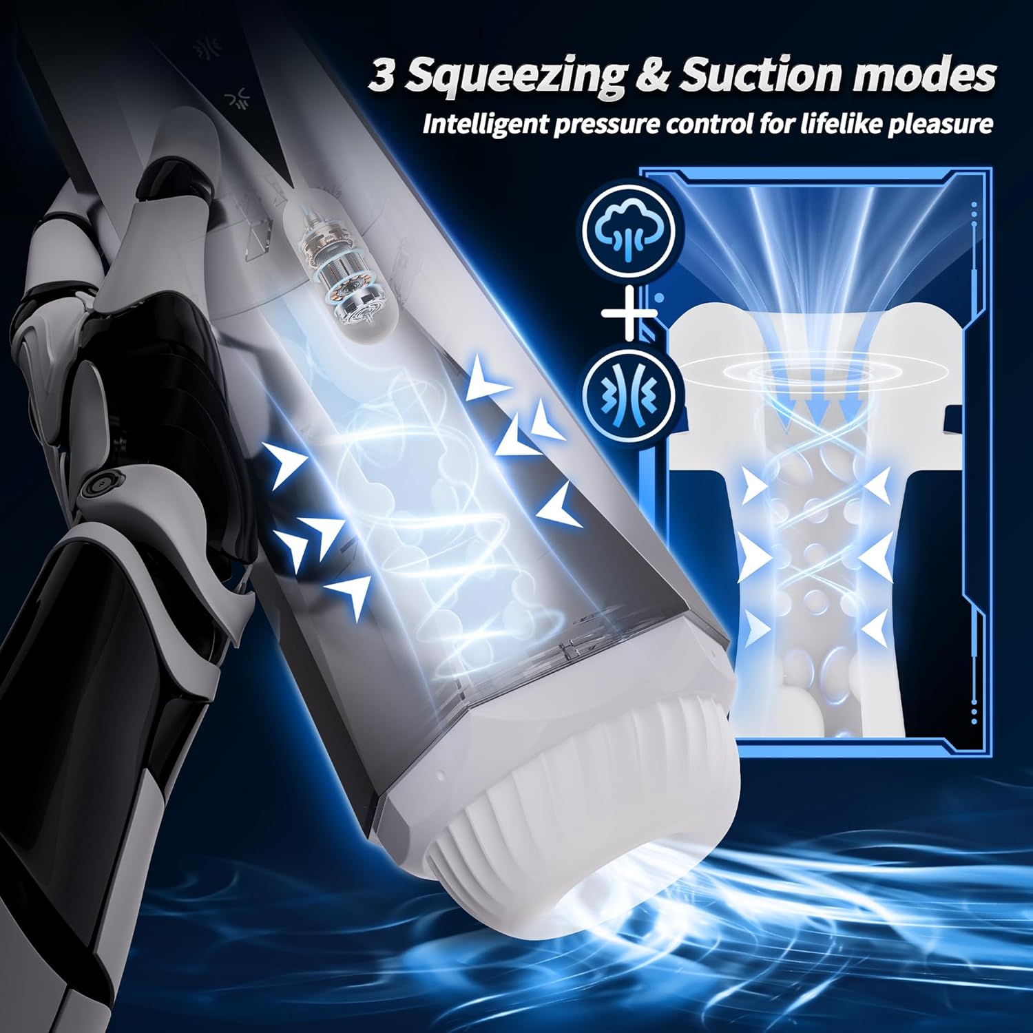 KUSHOR Male Masturbator 10 Vibration 3 Suction Modes Silver