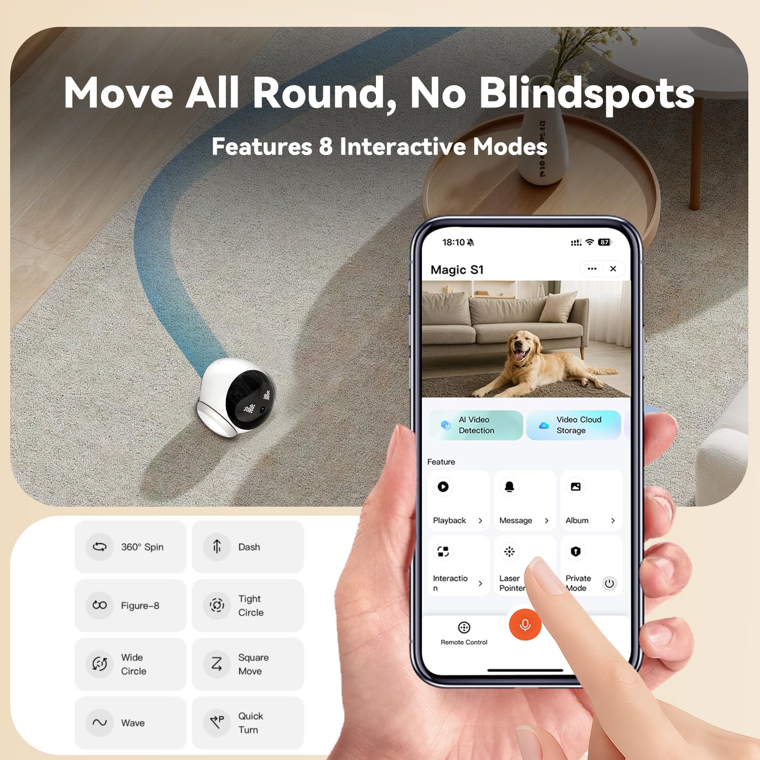 AEZ Pet Camera 1080P HD Lens Cat/Dog Camera Robot,Indoor Movable with Auto-Recharge, 2-Way Audio,Blinky Bot with Night Vision,Smart App Control for Cats/Dogs/Baby/Elderly (SD/Cloud Storage)