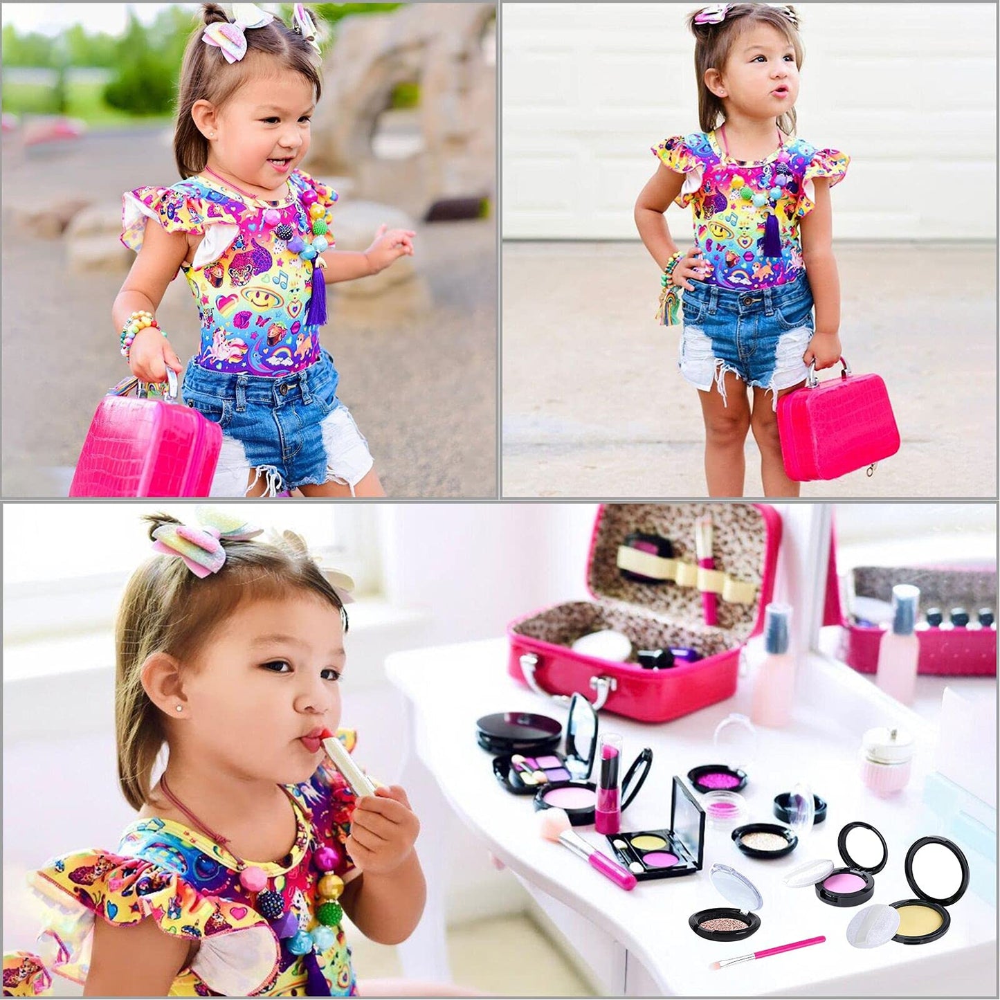 TEPSMIGO Pretend Makeup Kit for Girls, Kids Pretend Play Makeup Set - with Cosmetic Bag for Birthday Christmas, Toy Makeup Set for Toddler, Little Girls Age 3+(Not Real Makeup)