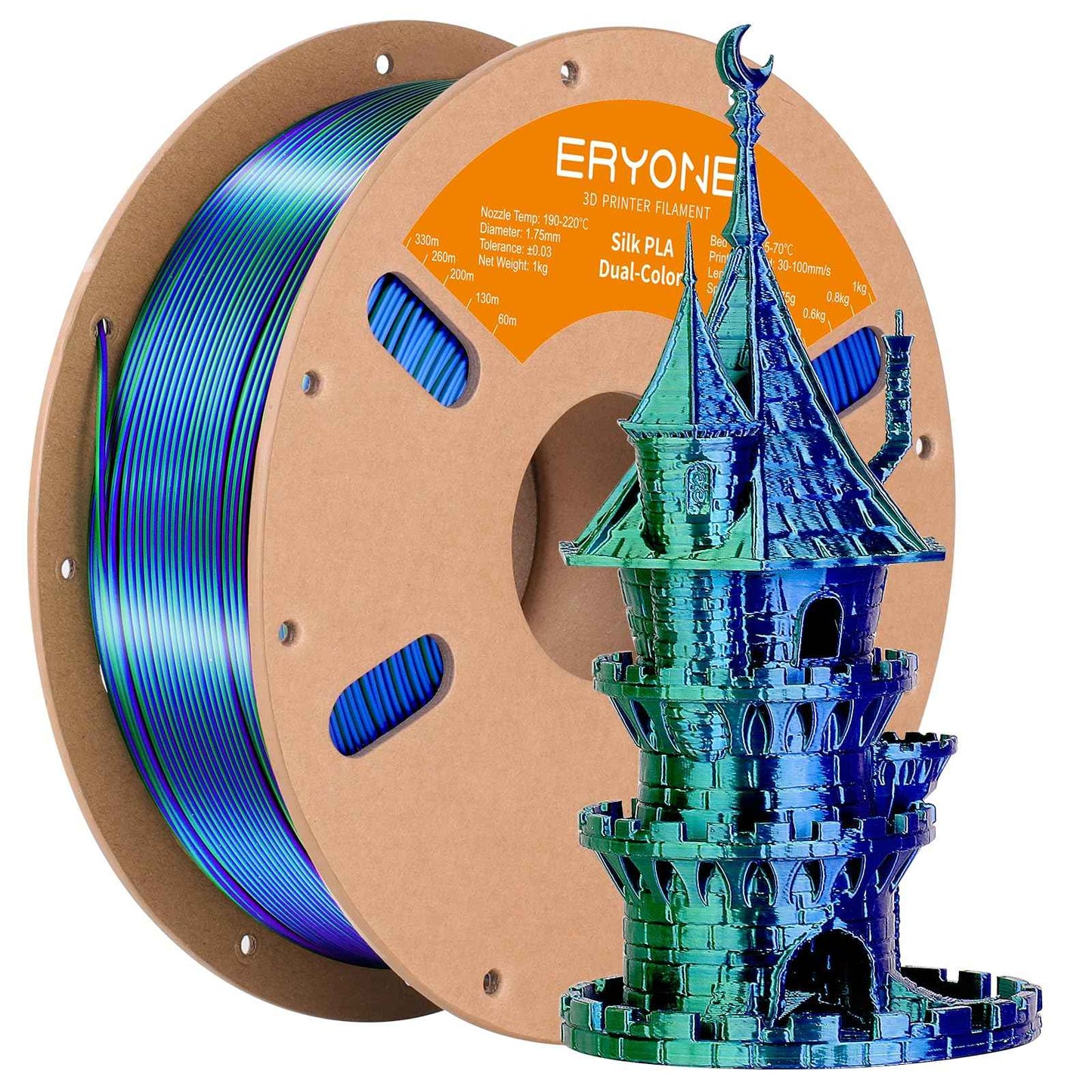 ERYONE Silk Color PLA Filament 3D Printer 1.75mm +/- 0.03mm, Filament PLA Cardboard Spool