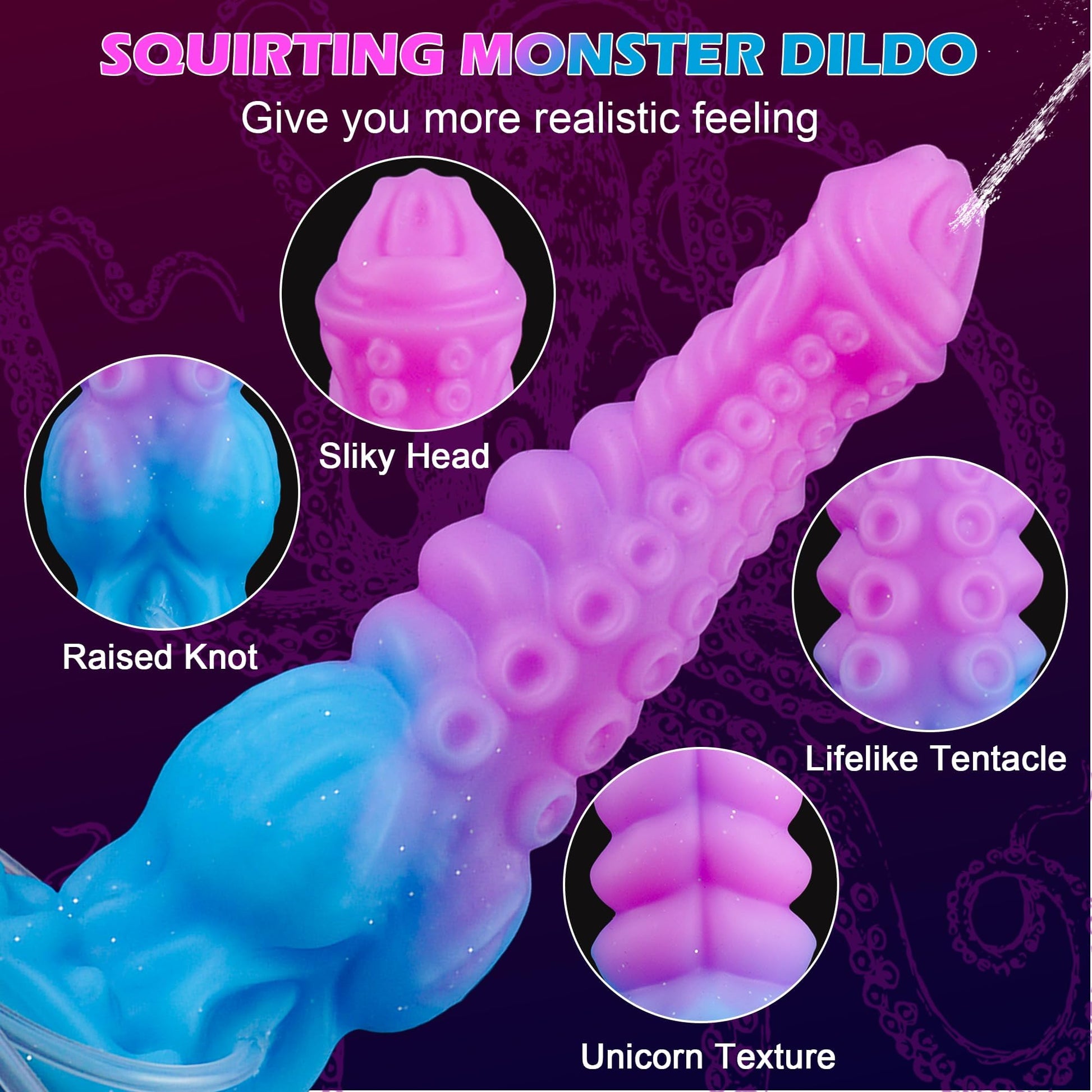Tentacle Squirting Dildo with Big Knot, Monster Fantasy Dildo with Strong Suction Cup, Huge Anal Thick Dildo