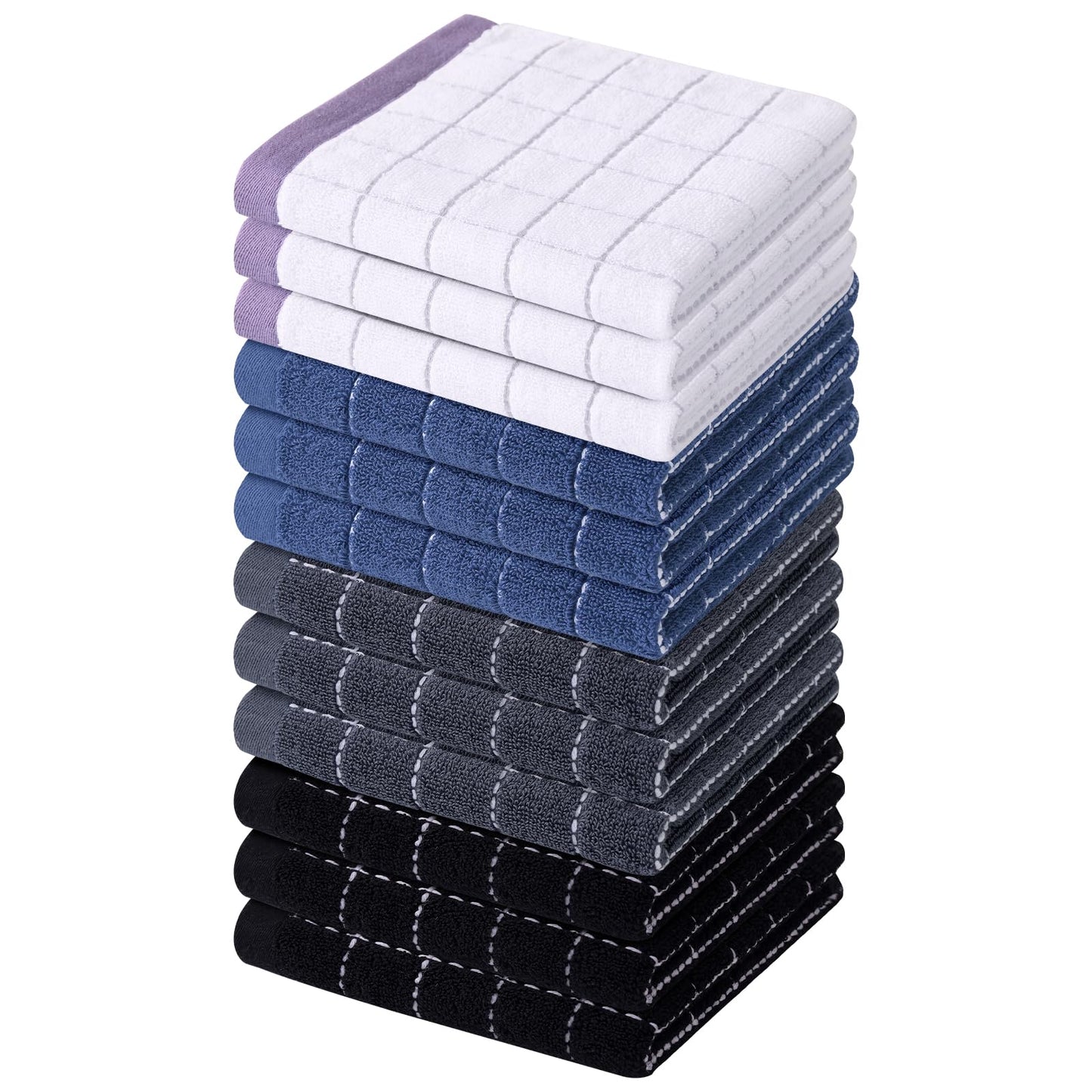 Homaxy 100% Cotton Terrycloth Check Design Dish Cloths & Dish Towels, Soft and Absorbent, Perfect for Kitchen Drying and Washing