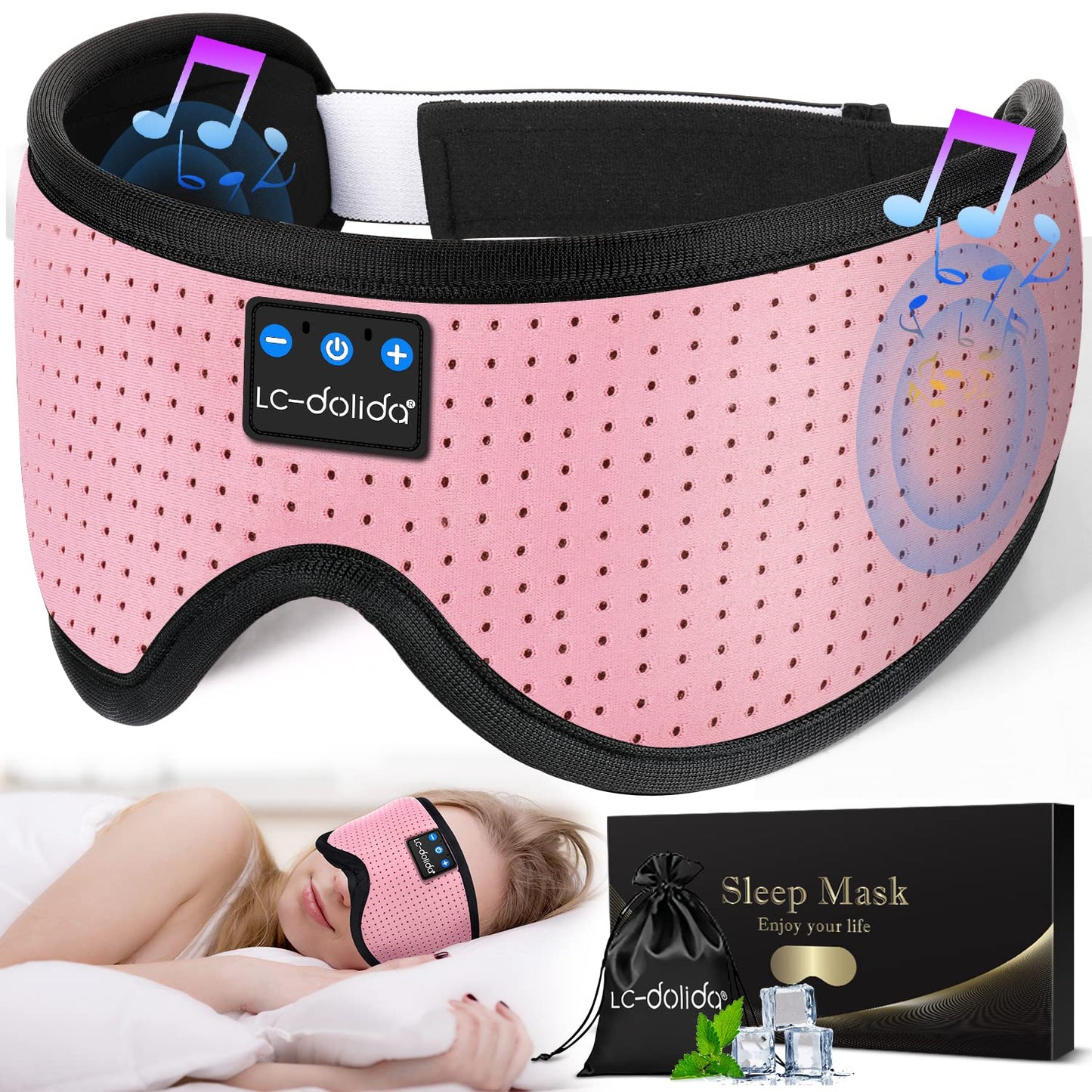 LC-dolida Sleep Headphones, 3D Sleep Mask Bluetooth Wireless Music Eye Mask, Sleeping Headphones for Side Sleepers