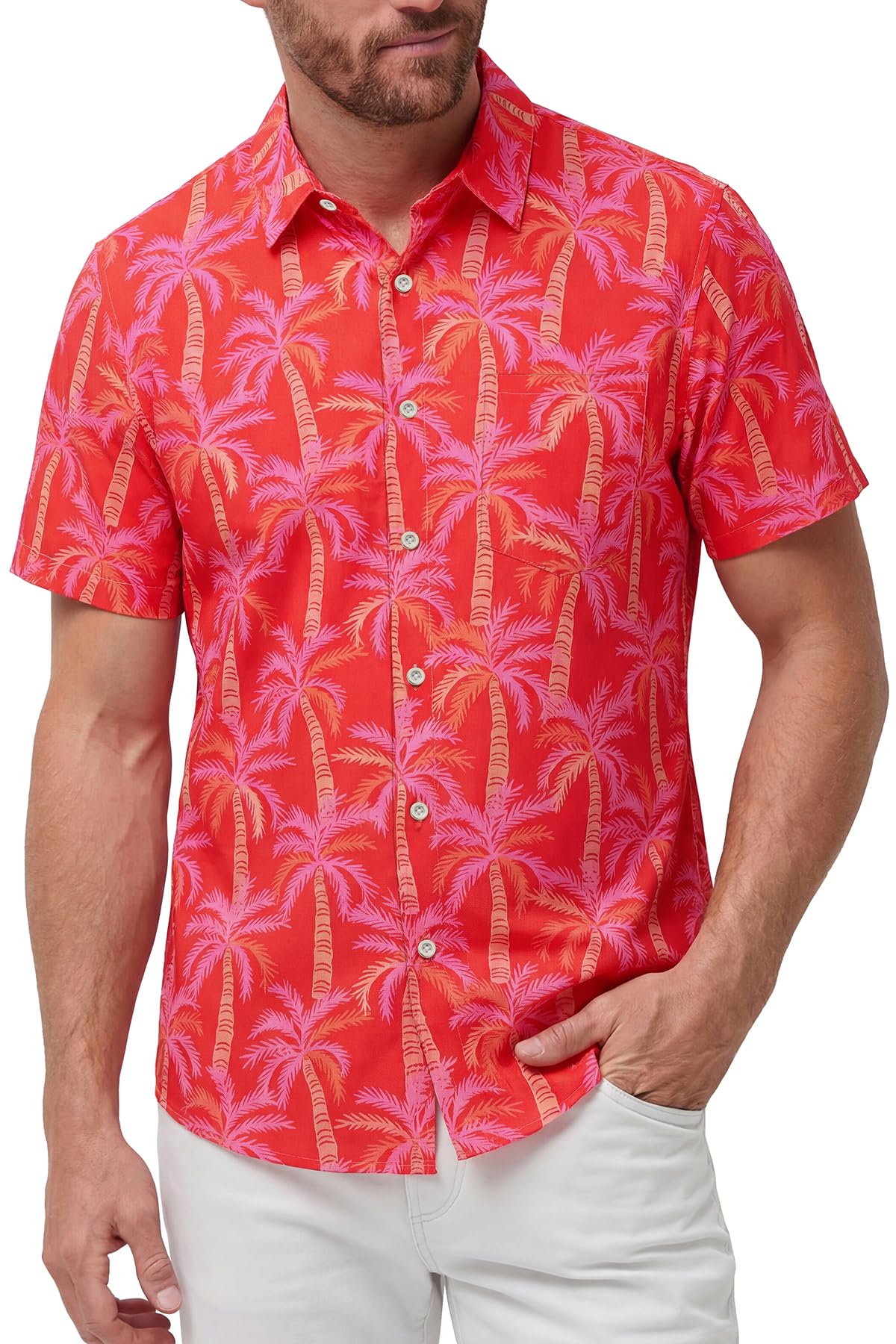 KYKU Mens Hawaiian Shirts Short Sleeve Button Down Summer Vacation Beach Shirts, Pleated Back, with Pocket