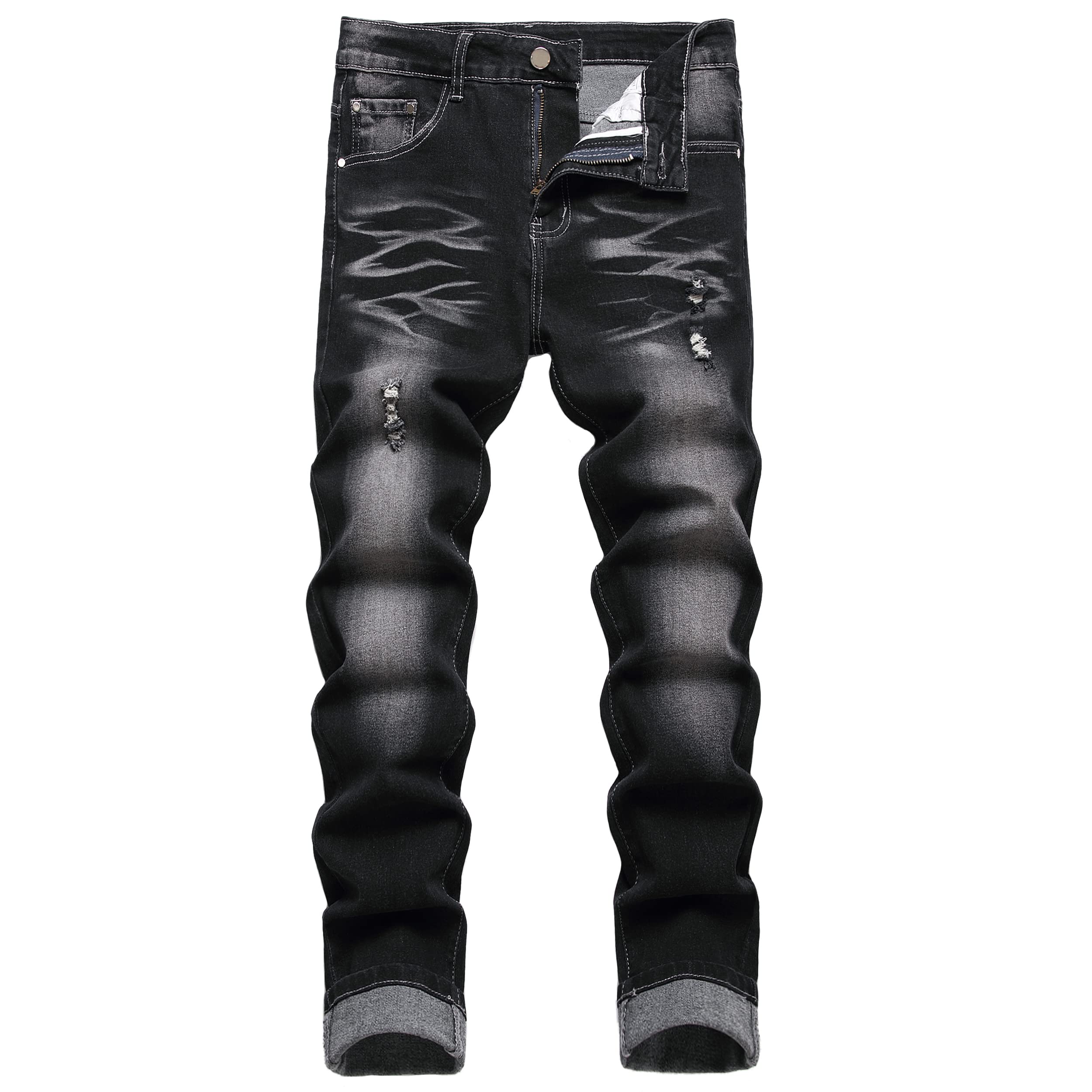 JUNBAOSS Men's Slim Fit Jeans Stretch Ripped Skinny Jeans for Men, Fashion Straight Leg Comfort Flex Waist Casual Pants