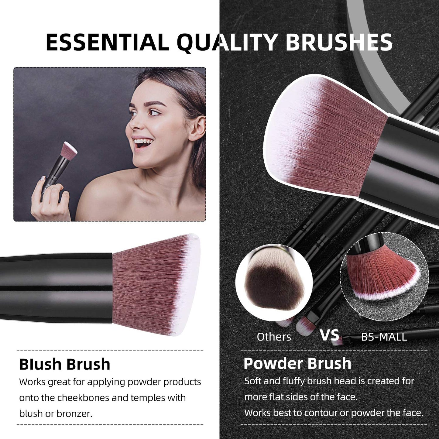 BS-MALL Makeup Brush Set 14 Pcs With Case - Foundation Brush, Concealer Brush, Blush Brush & Flawless Application – Complete Luxury Cosmetic Brush Kit For Travel & Daily Use