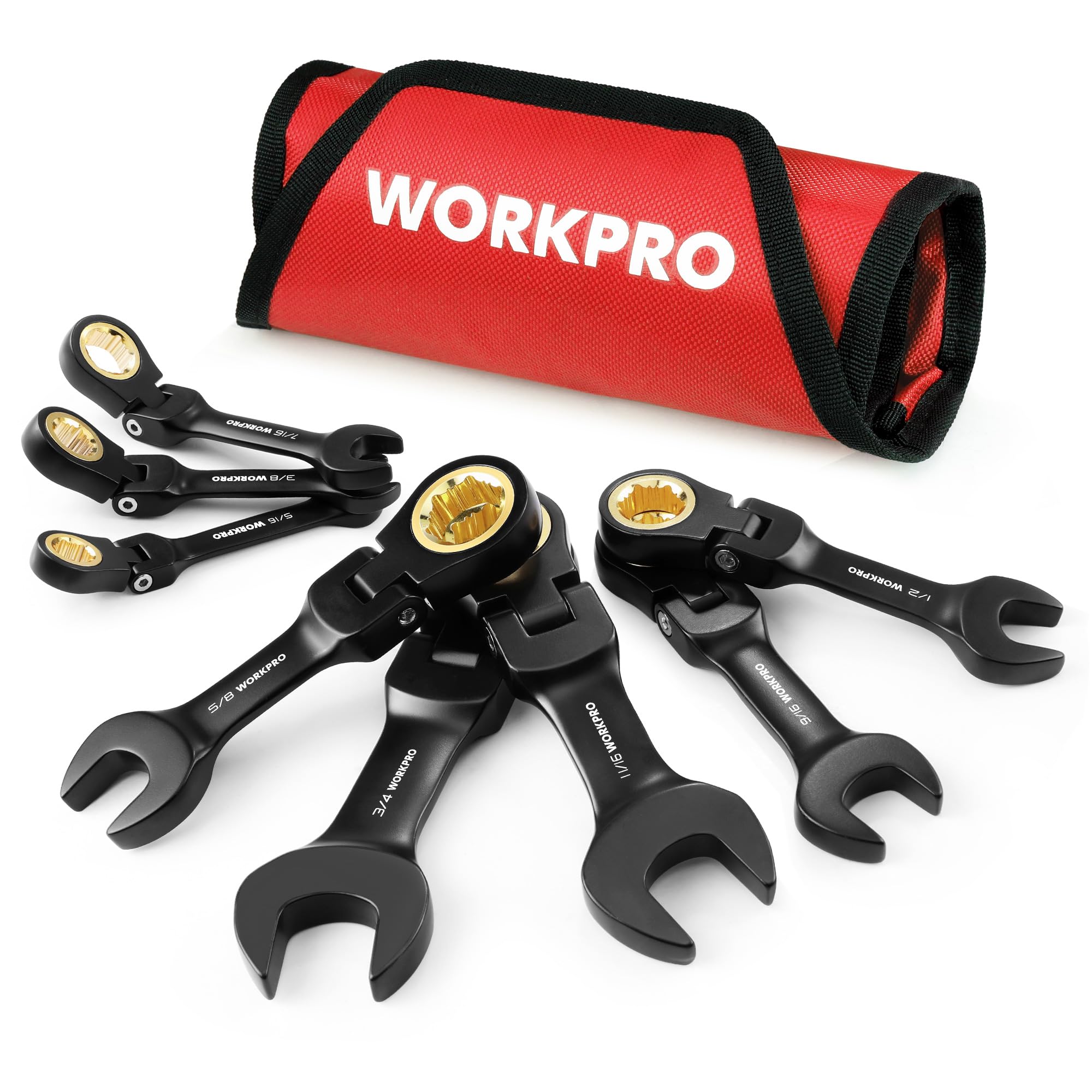 WORKPRO 8-Piece Stubby Anti-slip Ratcheting Combination Wrench Set
