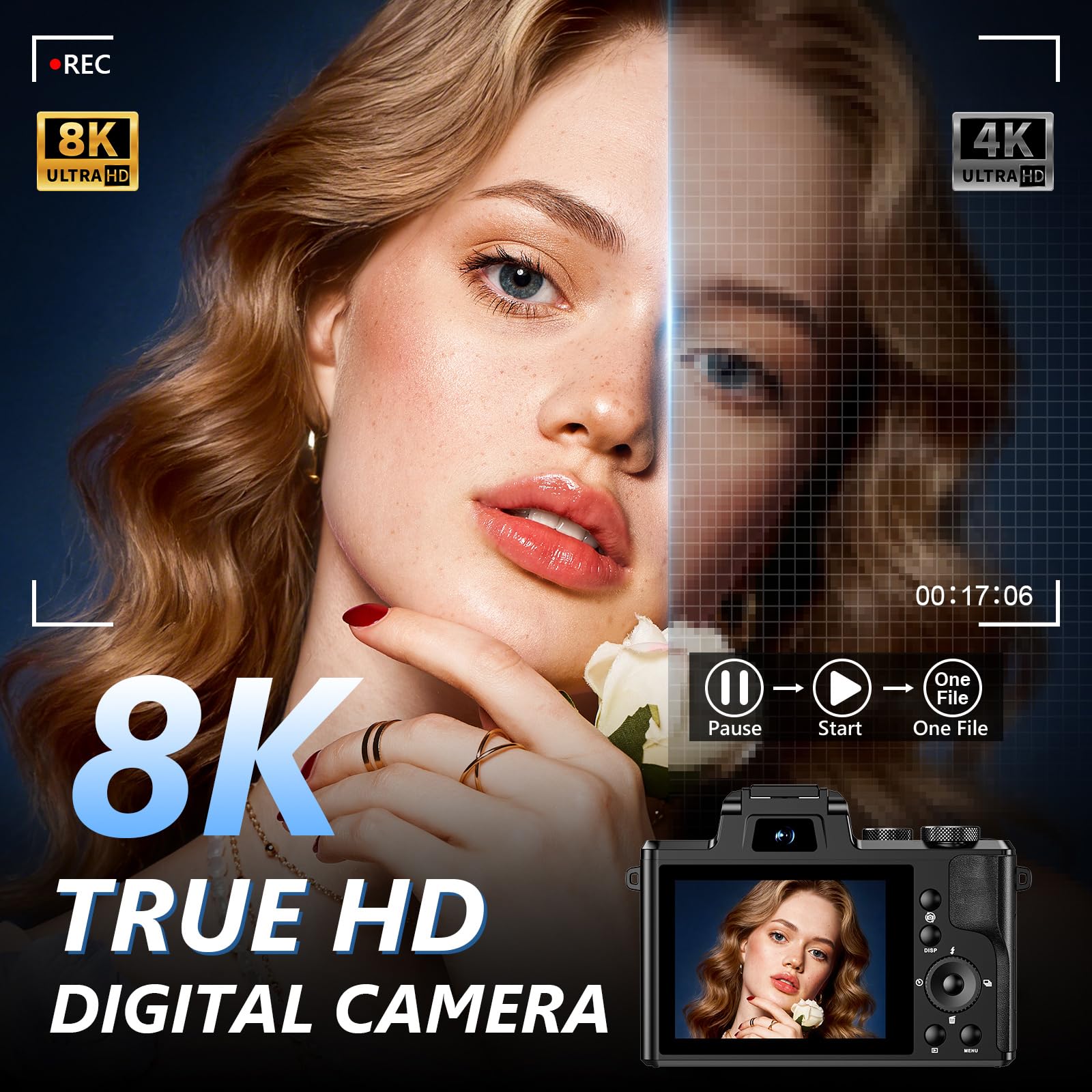 8K Digital Camera, 88MP WiFi Cameras for Photography