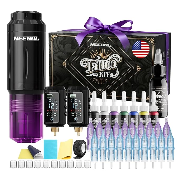 Neebol Wireless Tattoo Machine Kit 2 Batteries Purple