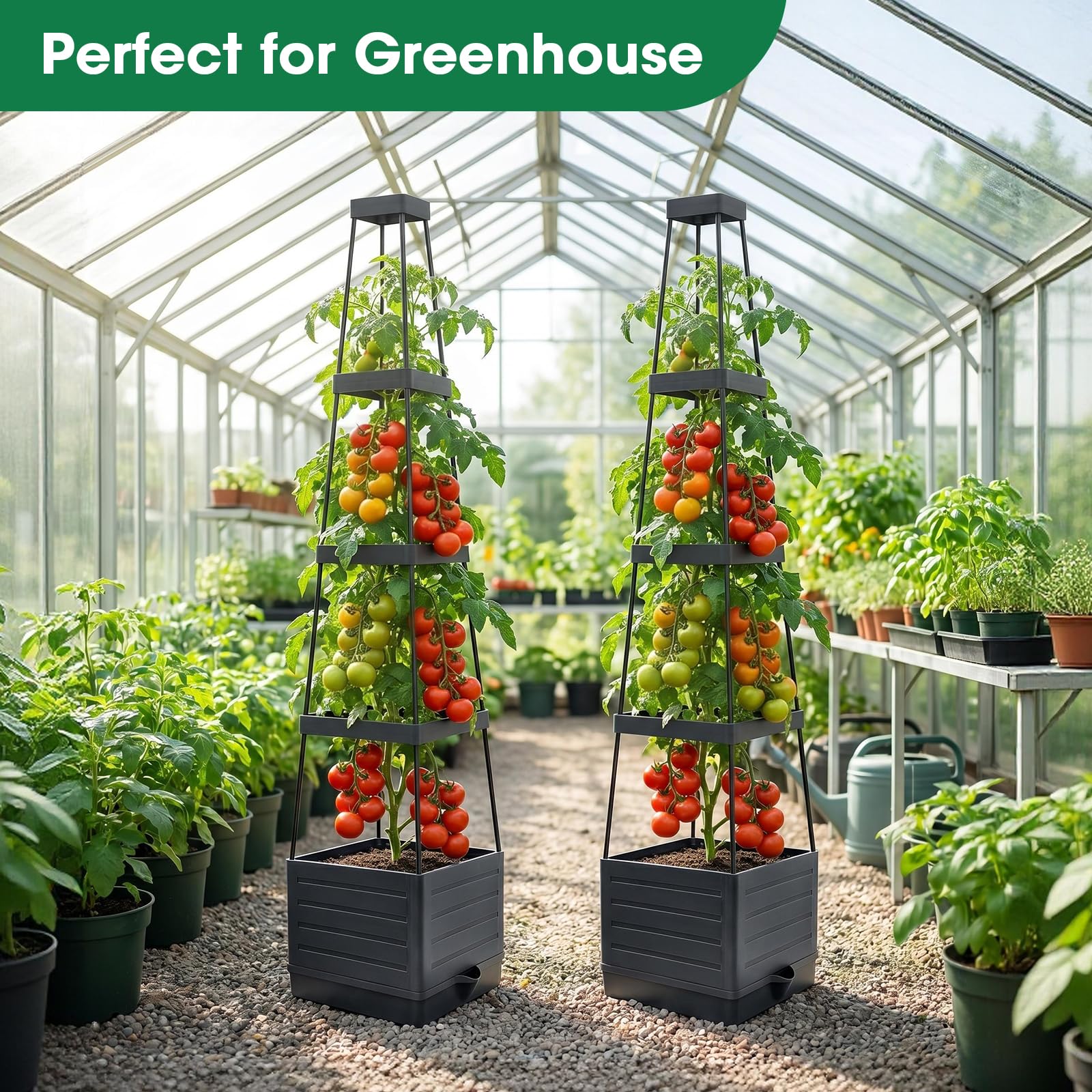 MQFORU Tomato Planter Boxes with Trellis, 57" Self-Watering Tomato Planter for Climbing Vegetable and Plants