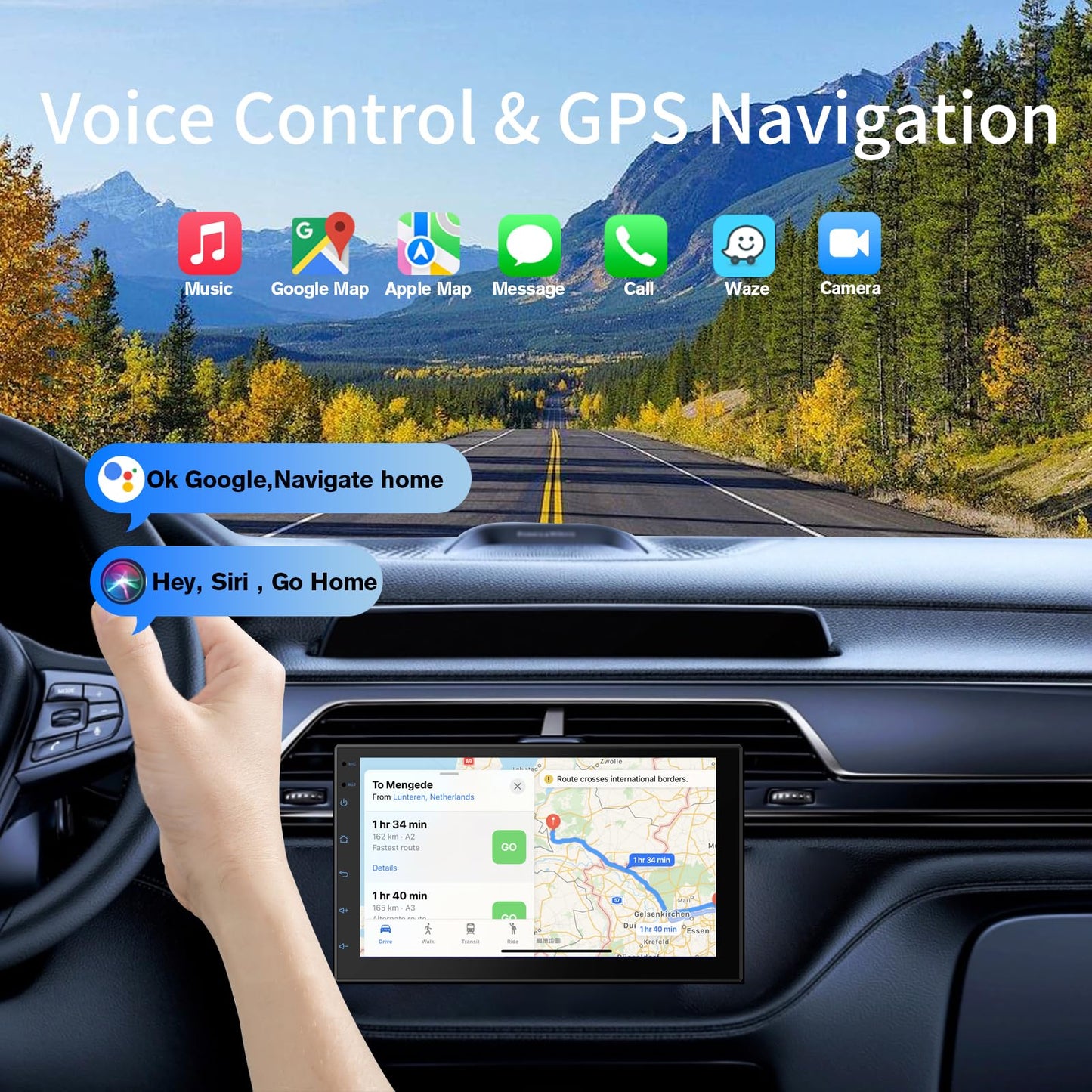 Haudio 7 Inch Double Din Car Stereo with Wireless Apple CarPlay & Android Auto