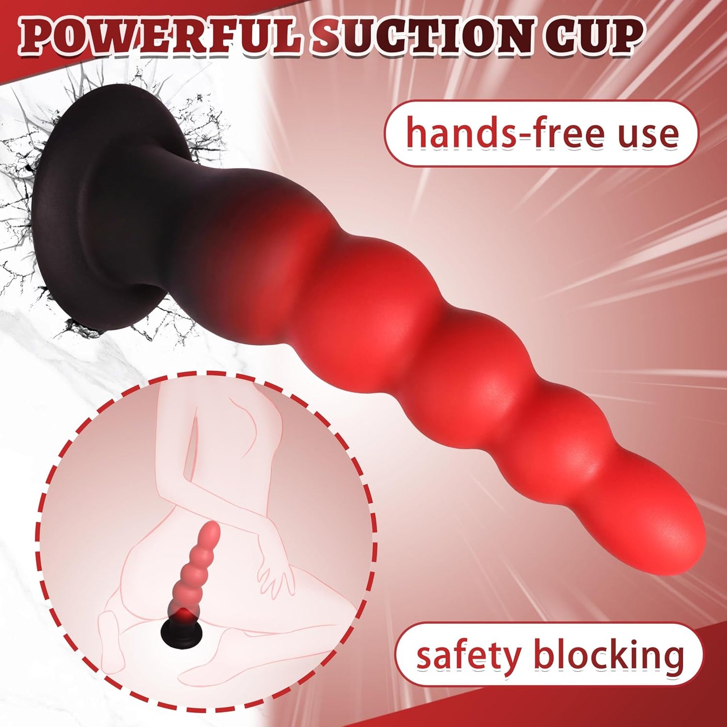 7'' Silicone Anal Butt Plug, Soft Anal Beads Five-Bead Progressive Anal Trainer, Anus Dilator Masturbator Adult Sex Toys with Strong Suction Cup for Hands-Free Play, Anal Toy for Men Women Couple