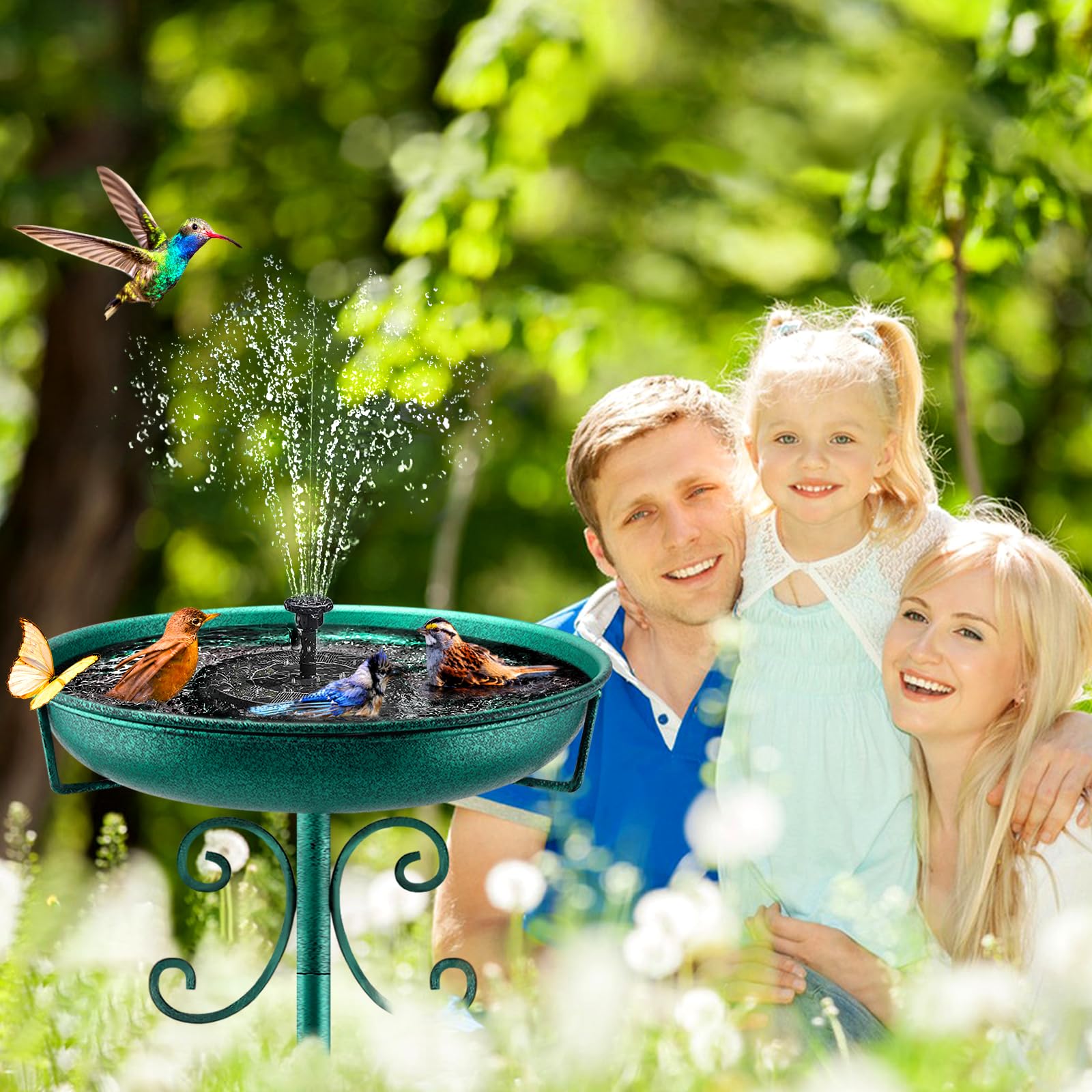 Daoeny Heavy Duty Bird Baths for Outdoors, 35In Outdoor Freestanding Birdbaths & Birdfeeder, Bird Bath Feeder Bowl with Metal Stake Garden Patio Yard Lawn Decor, Upgraded 5-Pronged Base