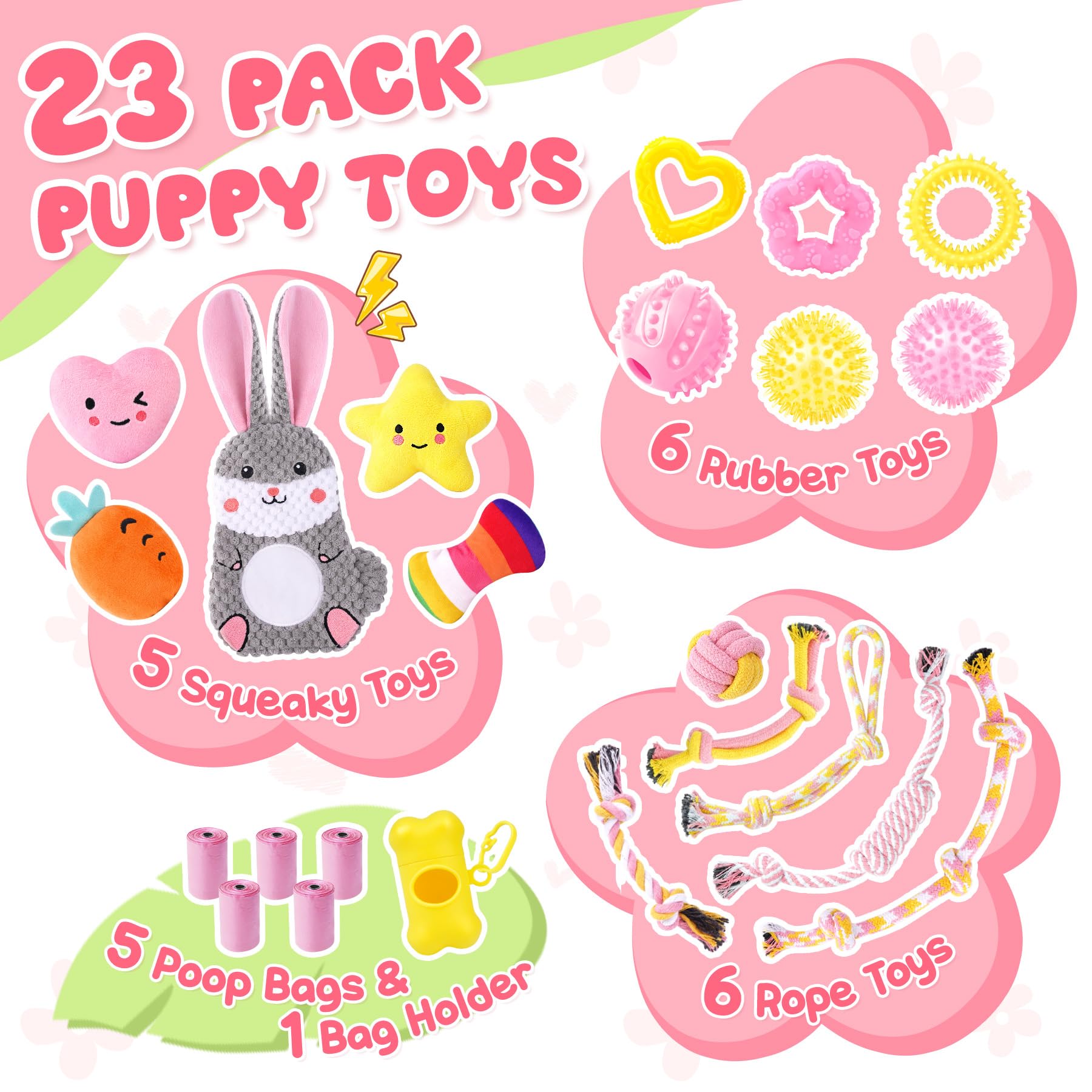 Zeaxuie Luxury Dog Chew Toys for Puppy, Dog Toys with Ropes, Treat Ball and Squeaky Puppy Toys for Teething Small Dogs