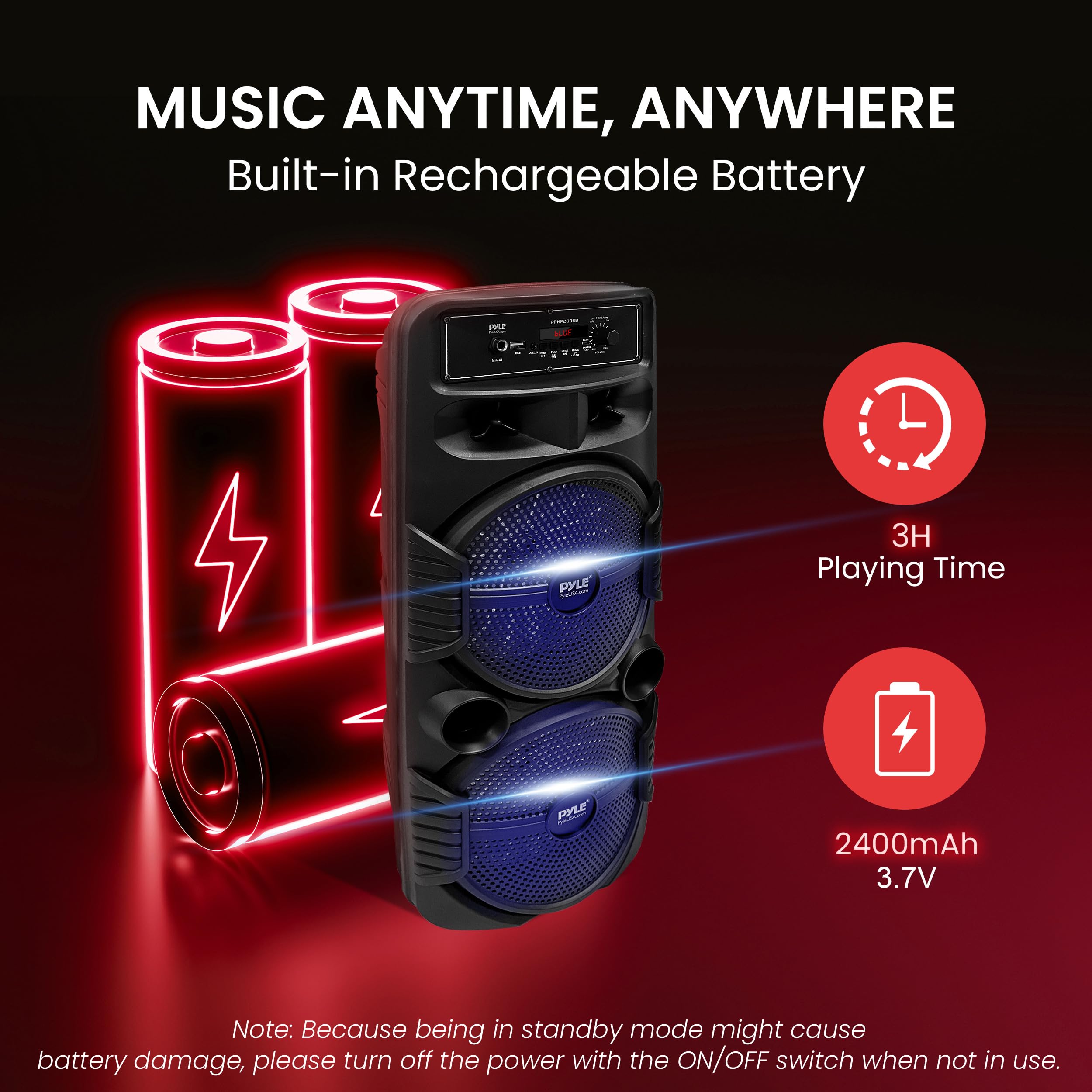 Pyle Portable Bluetooth PA Speaker System - 600W Rechargeable Outdoor Bluetooth Speaker Portable PA System w/Dual 8” Subwoofer 1” Tweeter, Microphone in, Party Lights, USB, Radio, Remote - PPHP2835B