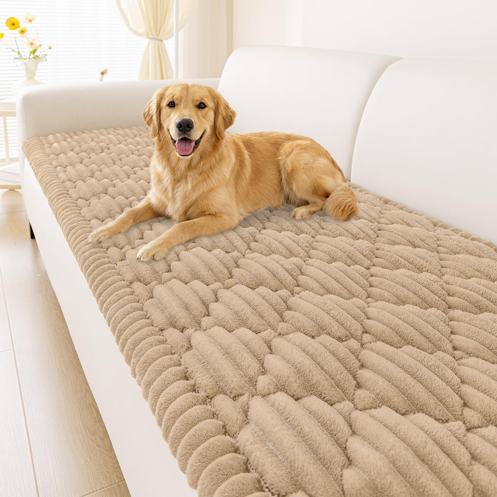 Smiry Pet Couch Covers for Dogs Washable, Non-Slip Fuzzy Couch Covers for 3 Cushion Sofa Pet Friendly, Soft Thick Furniture Protector Sofa Slipcover Mat for Dogs