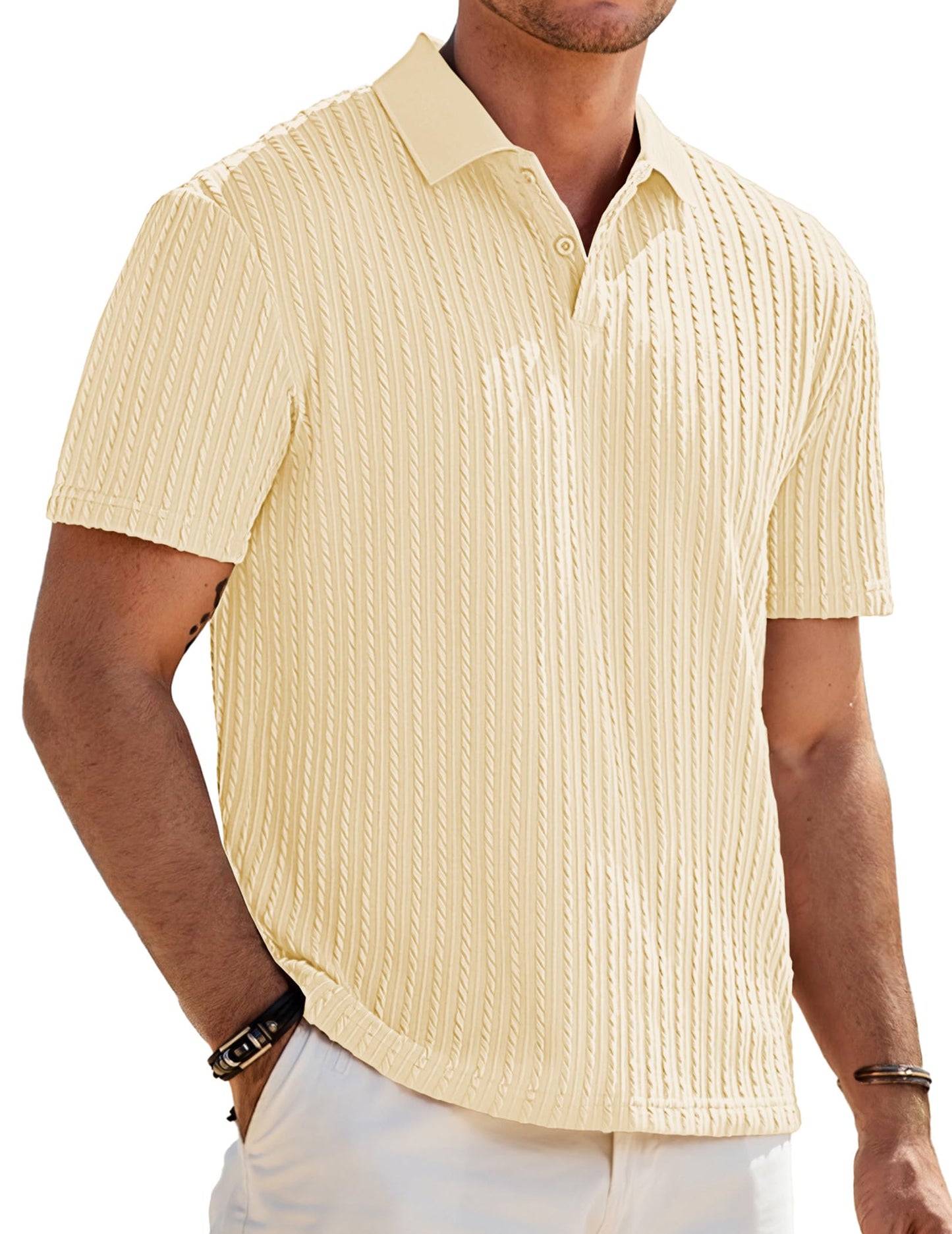 JMIERR Mens Casual Polo Shirt Summer Short Sleeve Vacation Button Beach Knit Stretchy Golf Shirts