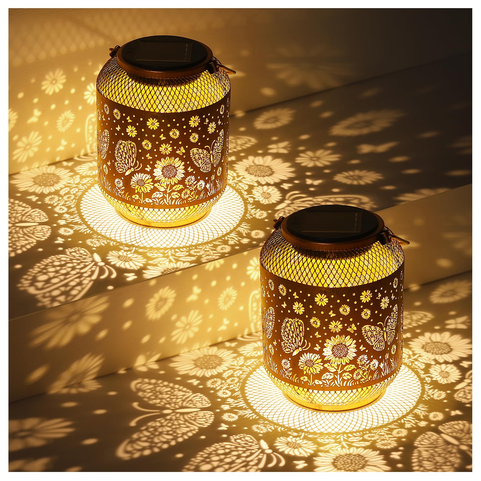 Solar Lanterns Outdoor Waterproof Garden Decor Birthday Gifts for Women Mom Grandma Hanging Solar Lights Metal Solar Decoration Outside for Yard, Patio, Backyard, Porch
