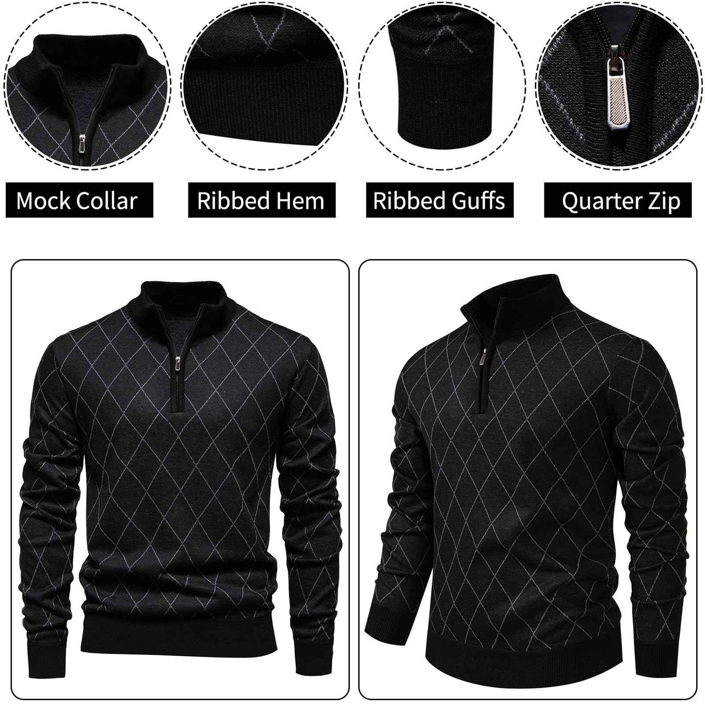 Mylldey 1/4 Zip Pullover Mens Sweaters Lightweight Pullover Soft Men's Knit Long Sleeve Sweater