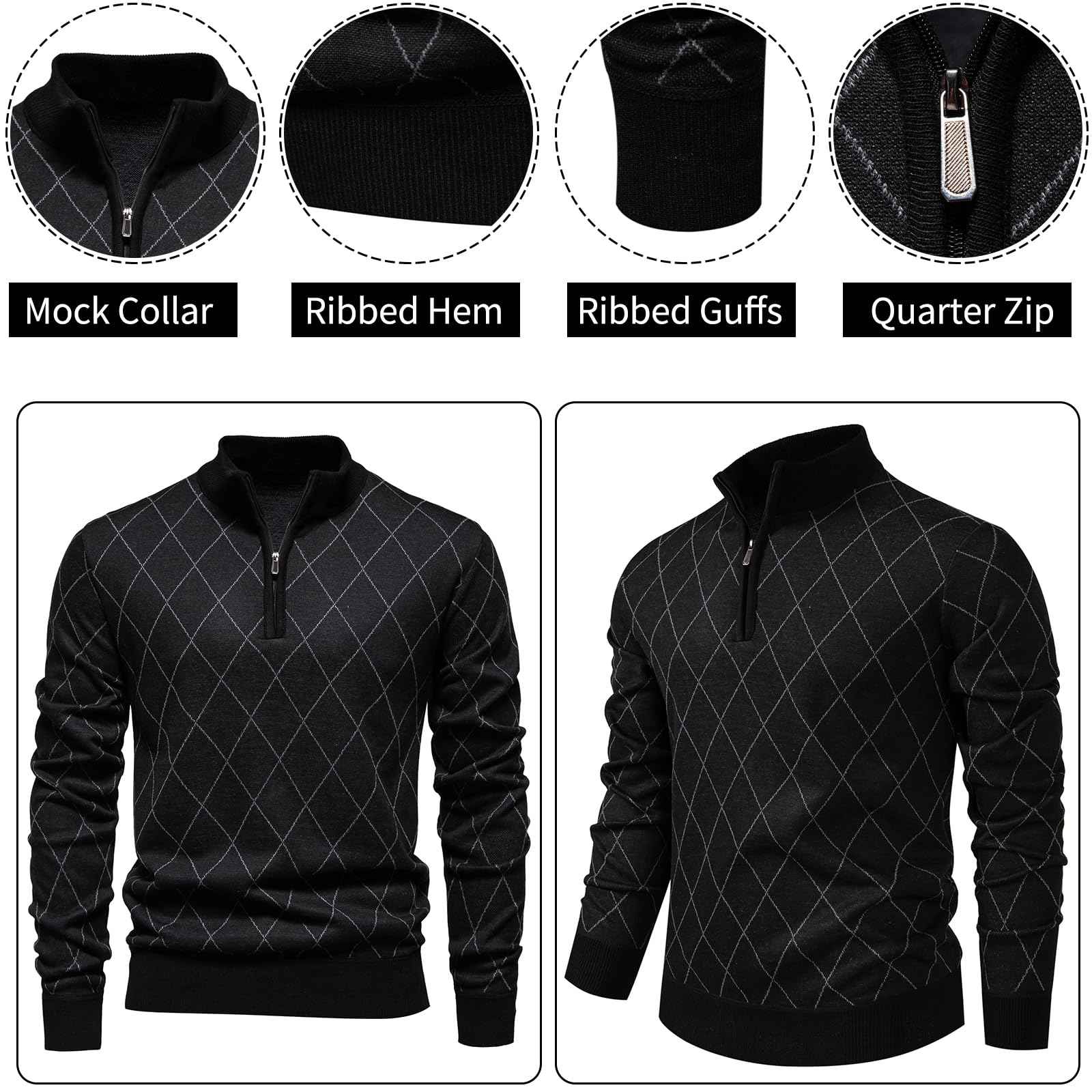 Mylldey 1/4 Zip Pullover Mens Sweaters Lightweight Pullover Soft Men's Knit Long Sleeve Sweater
