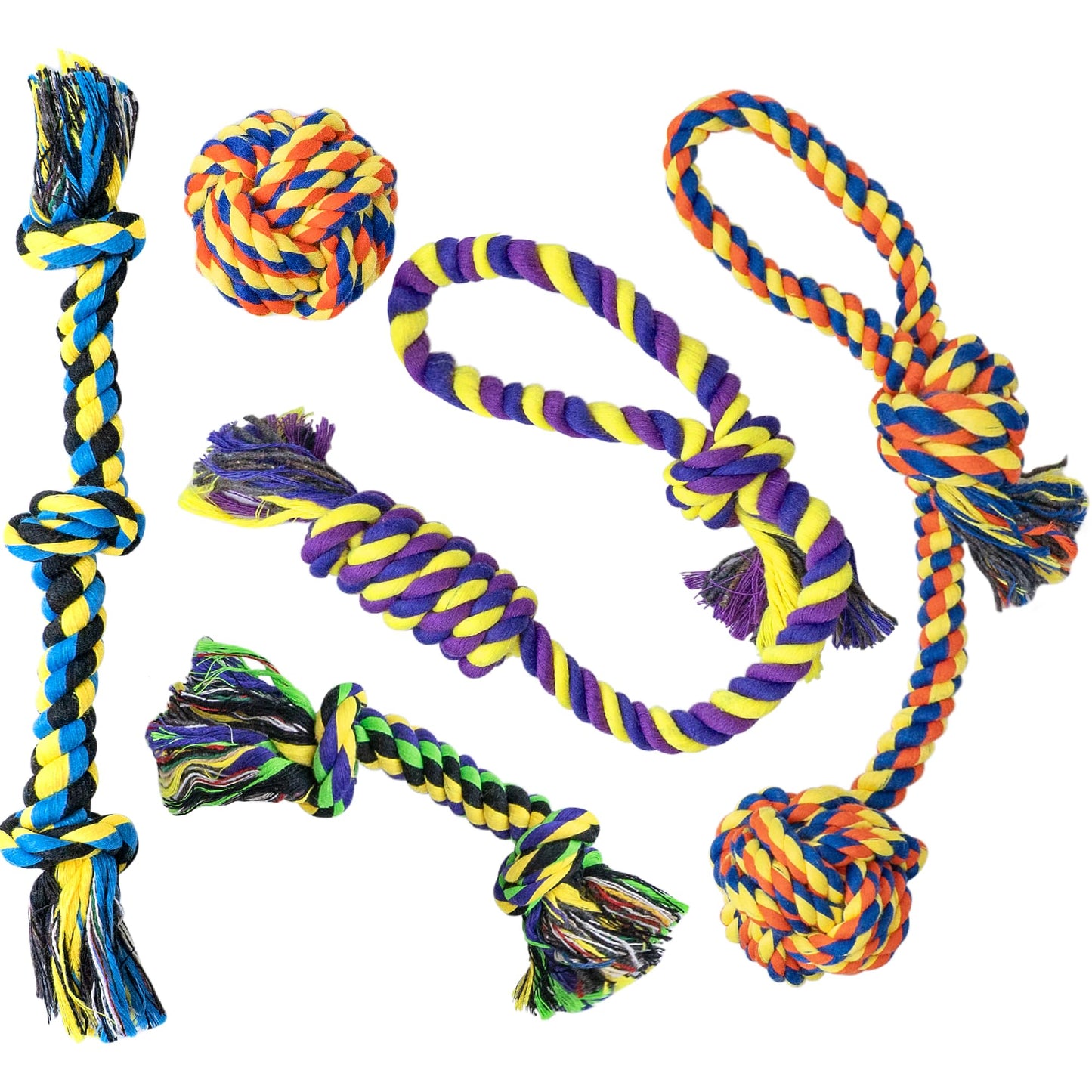 SHARLOVY Large Dog Chew Toys, Tough Dog Toys for Aggressive Chewers Large Breed,Heavy Duty Dental Dog Rope Toys Kit for Medium Dogs,5 Knots Indestructible Dog Toys