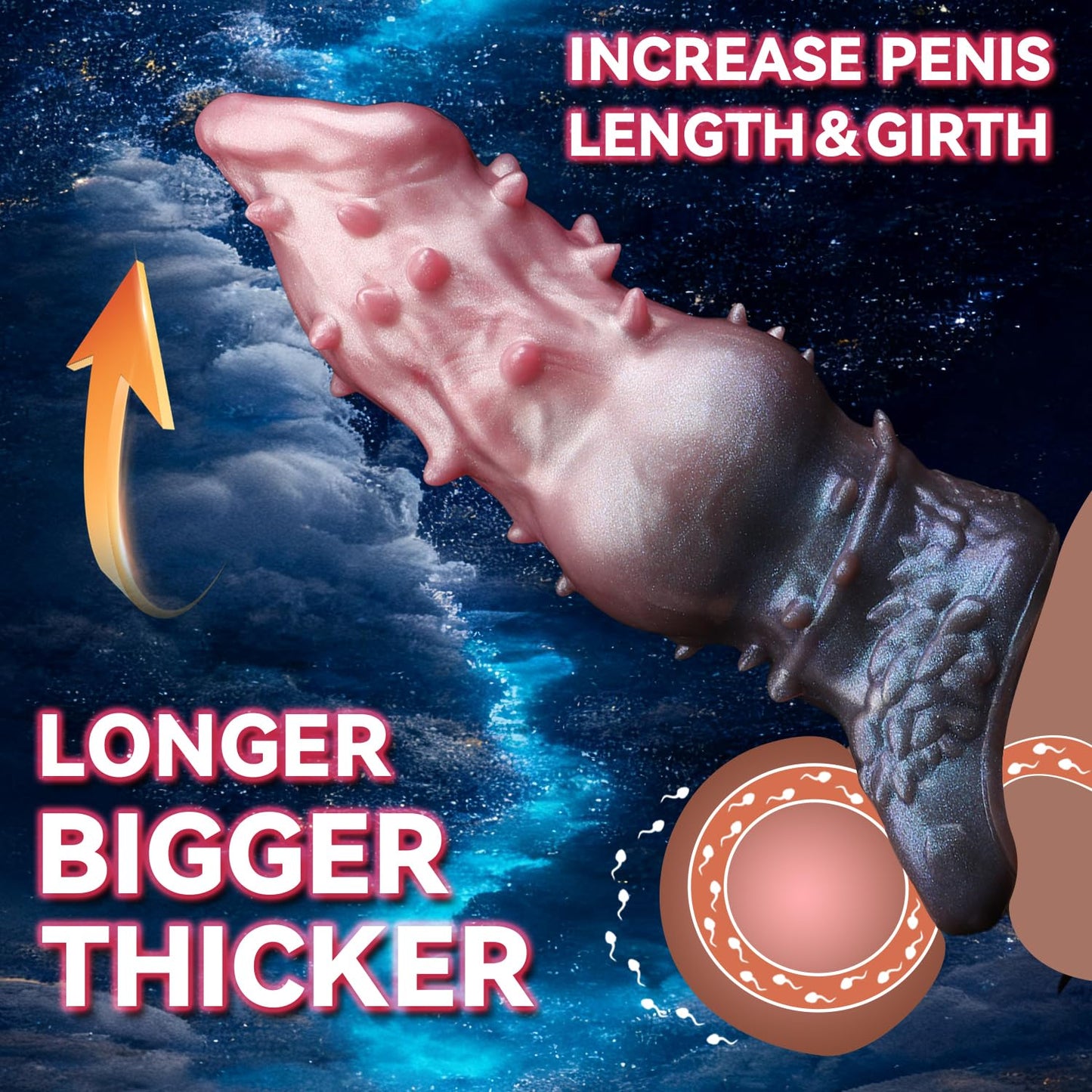 Penis Sleeve Cock Enlarger with Big Knot,Silicone Monster Penis Sleeve Reusable Condom Soft Mace Dildo Enlarger with Cock Ring for Men, Adult Sex Toy for Women Couples Spot Stimulation