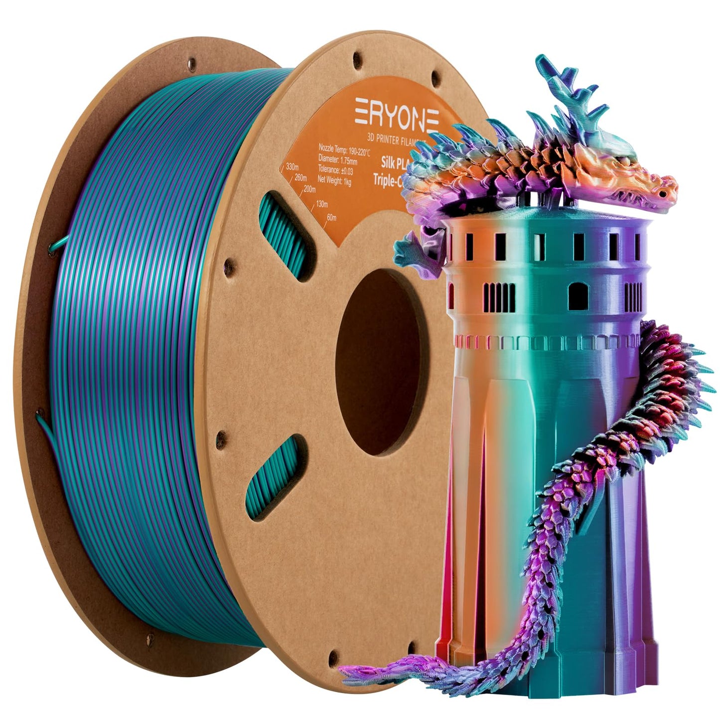 ERYONE Silk Color PLA Filament 3D Printer 1.75mm +/- 0.03mm, Filament PLA Cardboard Spool