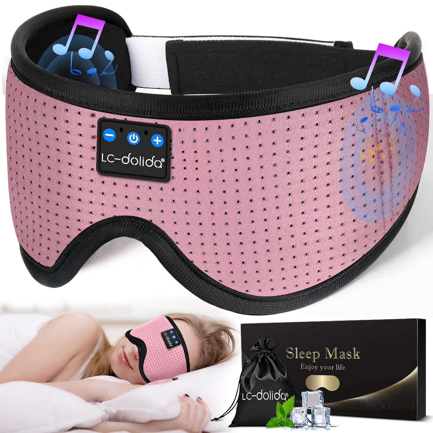 LC-dolida Sleep Headphones, 3D Sleep Mask Bluetooth Wireless Music Eye Mask, Sleeping Headphones for Side Sleepers