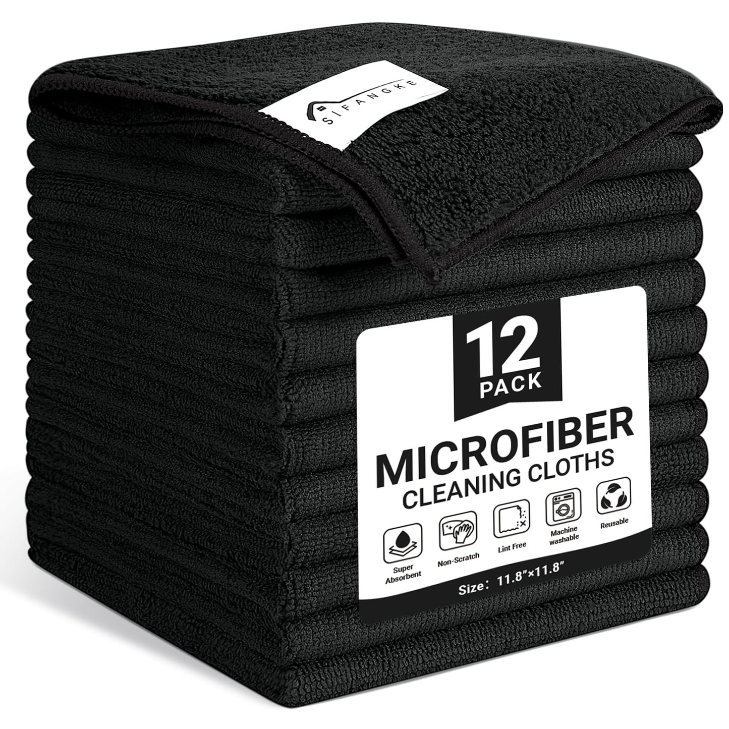 SIFANGKE Microfiber Cleaning Cloth, Lint-Free and Highly Absorbent Rags, Reusable Microfiber Towels for Car, Kitchen, Bathroom and Household Cleaning Supplies, 11.8"X11.8"