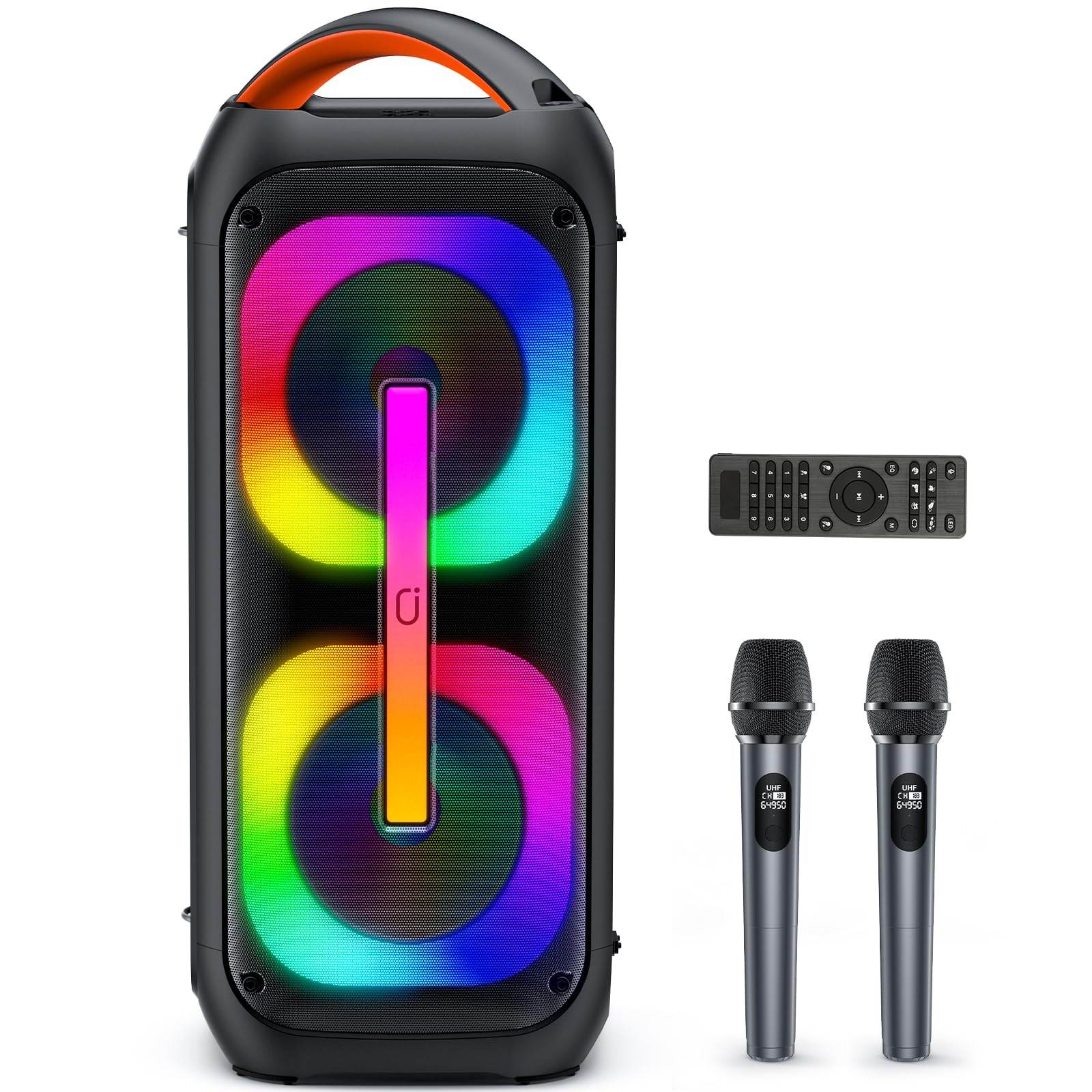 Karaoke Machine with 2 Wireless Microphones, 【Dual 60W 6.5"Subwoofer & 400W Peak】Big Loud Bluetooth Party Speaker with Disco Lights, Portable PA System with TWS Stereo Sound & Deep Bass, Gift for All
