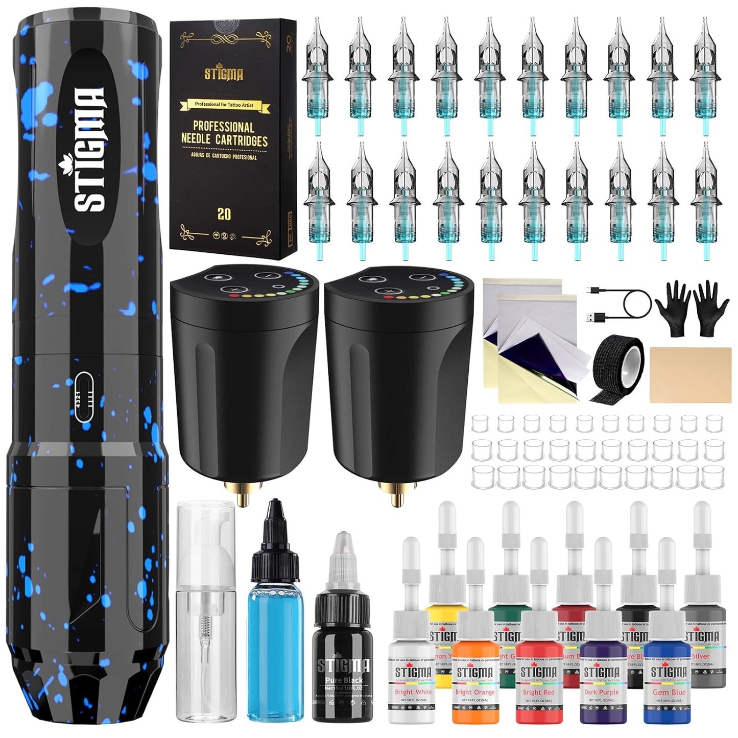 Stigma Wireless Rotary Tattoo Pen Kit with Batteries and Inks
