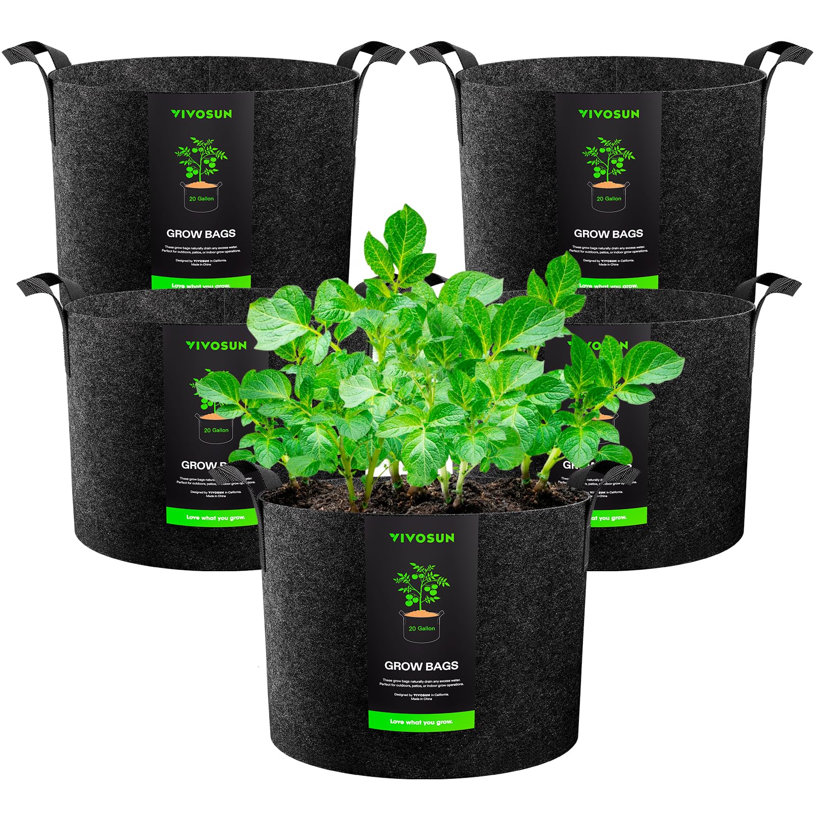 VIVOSUN 5-Pack Grow Bags Heavy Duty Thickened Nonwoven Fabric Pots with Handles