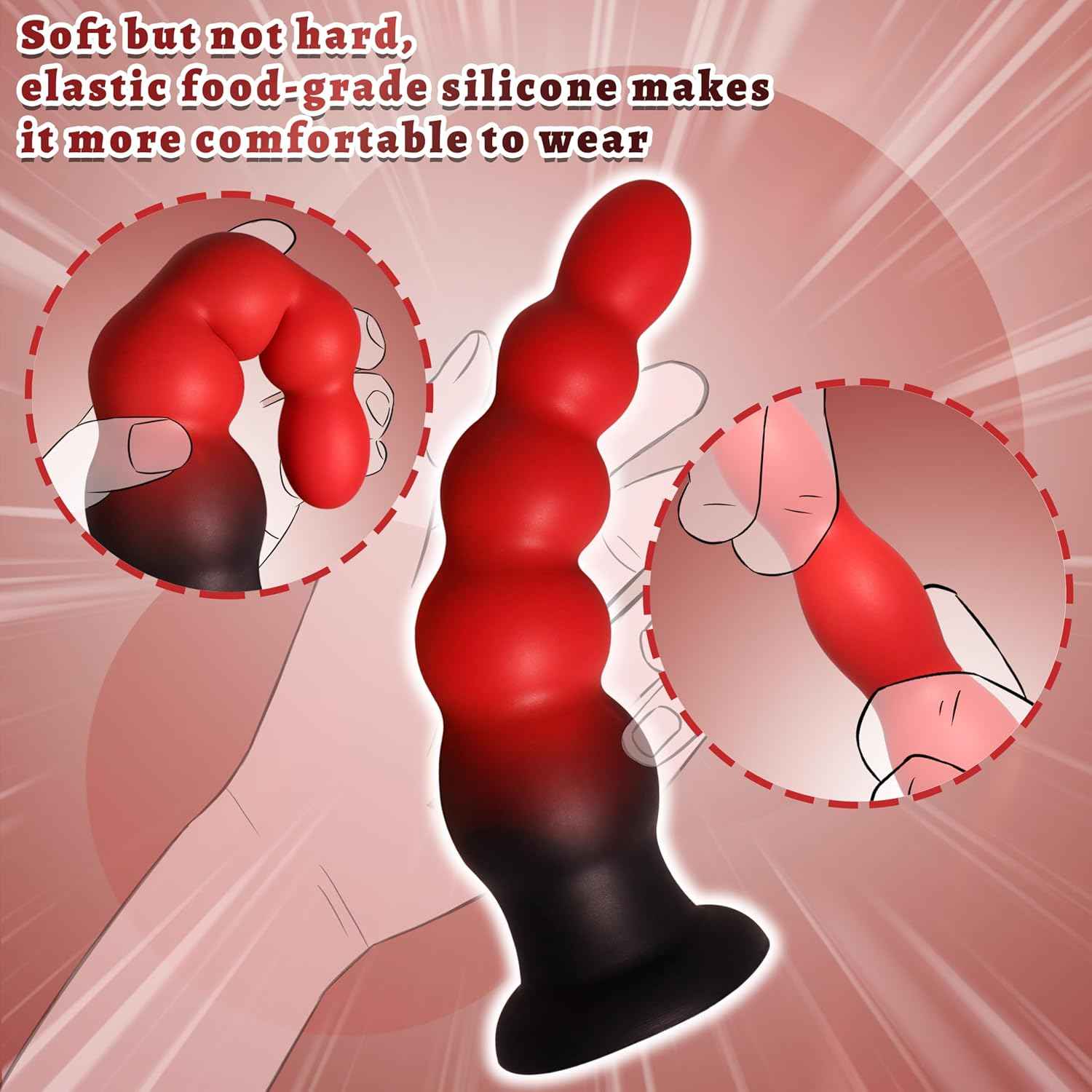 7'' Silicone Anal Butt Plug, Soft Anal Beads Five-Bead Progressive Anal Trainer, Anus Dilator Masturbator Adult Sex Toys with Strong Suction Cup for Hands-Free Play, Anal Toy for Men Women Couple