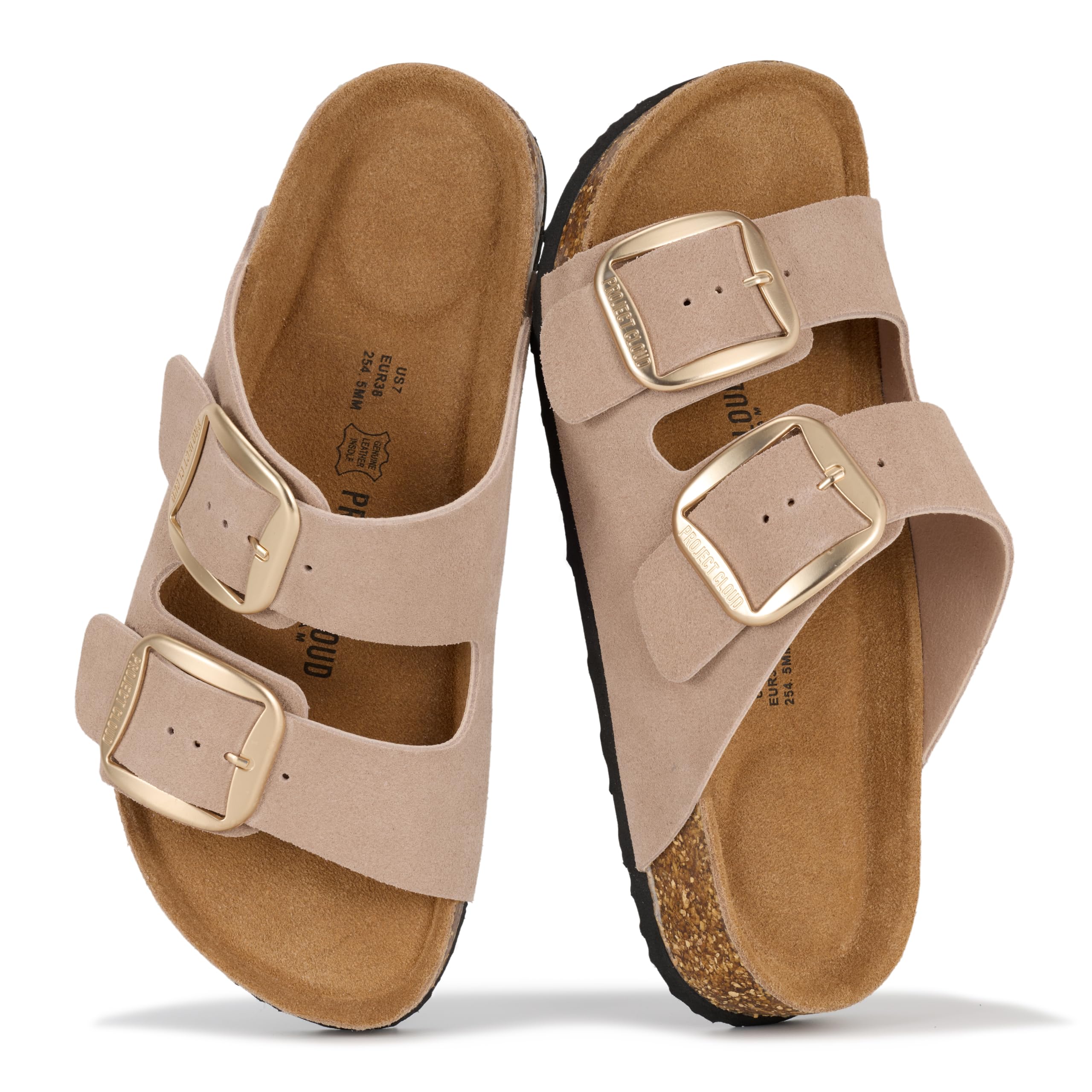Project Cloud 100% Genuine Leather Flat Sandals for Women 2026 Comfortable Beach Essentials Womens Sandals Memory Foam Vacation Essentials Slides for Women Footwear (Santorini)