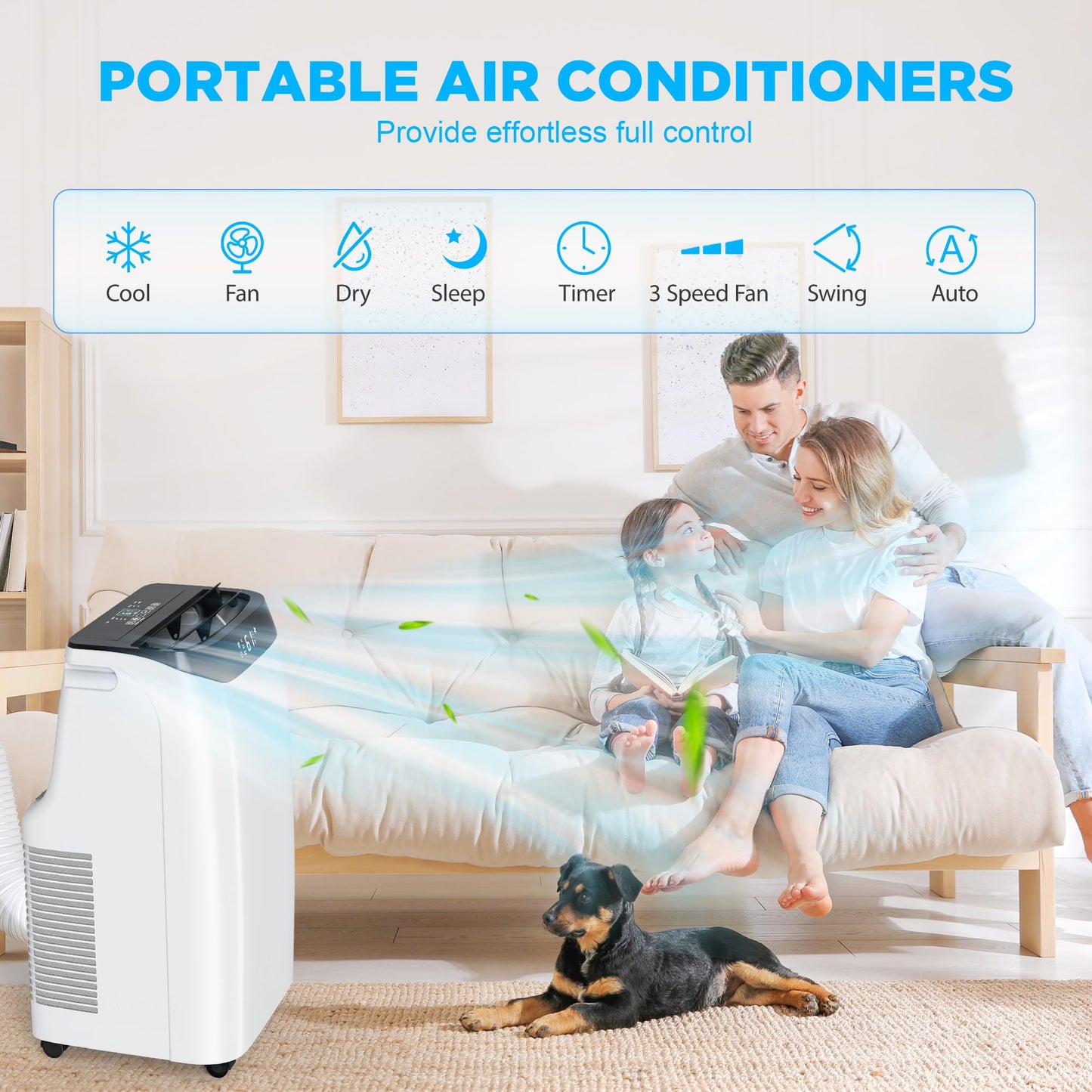 DOMANKI Portable Air Conditioner 3-IN-1 Energy Efficient Portable AC Unit with Remote Control Installation Kits for Large Room, Office, Temporary Space